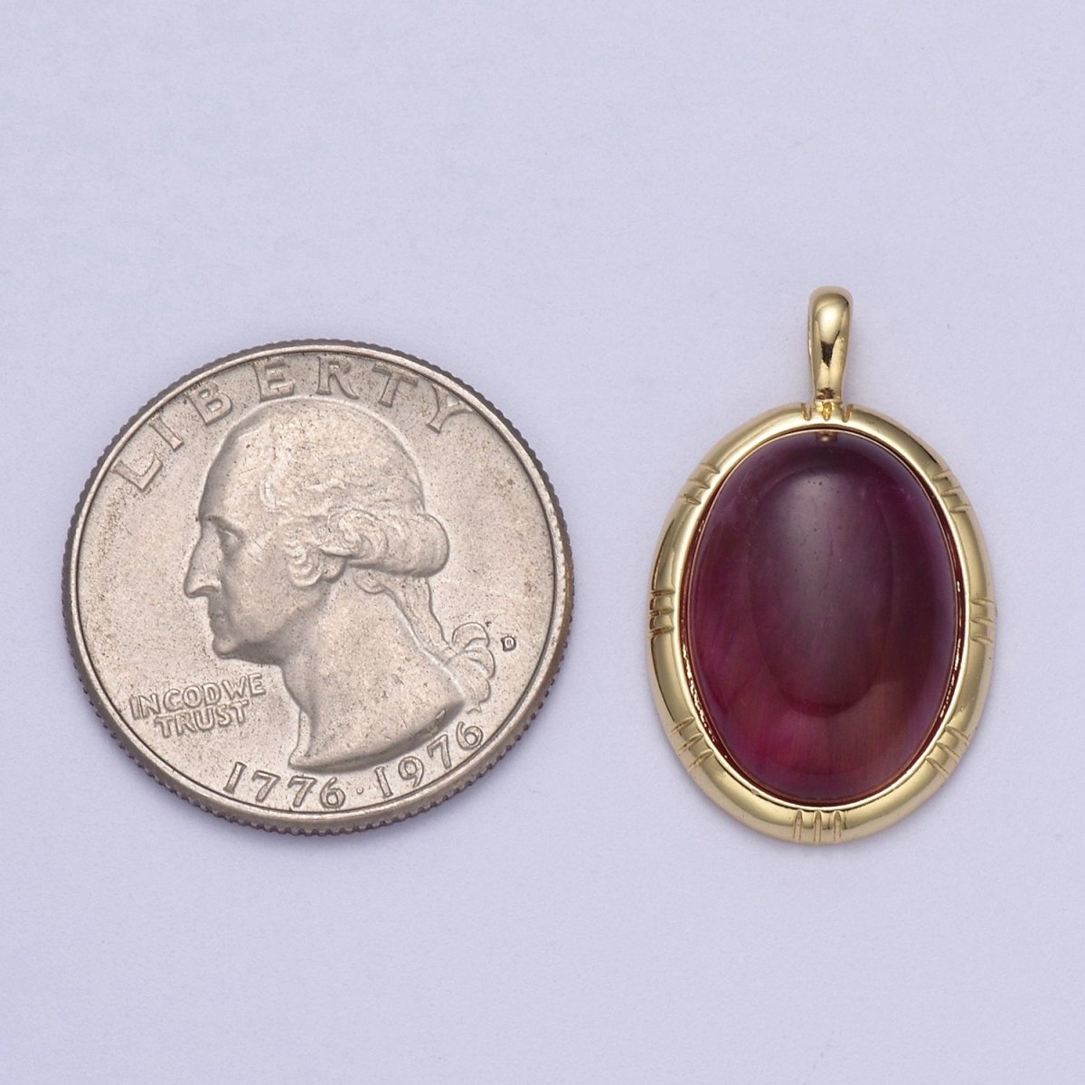 24K Gold Filled Oval Tiger Eye, Dark Green Aventurine, Fuchsia Agate Natural Healing Gemstone Pendant H-332 - H-334 - DLUXCA