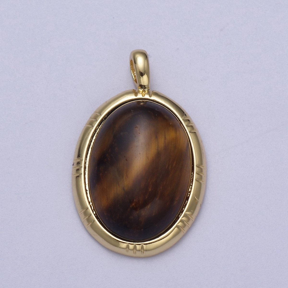 24K Gold Filled Oval Tiger Eye, Dark Green Aventurine, Fuchsia Agate Natural Healing Gemstone Pendant H-332 - H-334 - DLUXCA