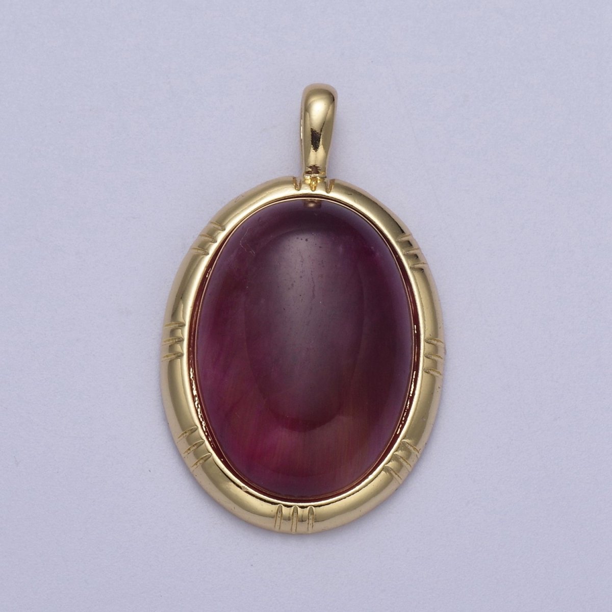 24K Gold Filled Oval Tiger Eye, Dark Green Aventurine, Fuchsia Agate Natural Healing Gemstone Pendant H-332 - H-334 - DLUXCA