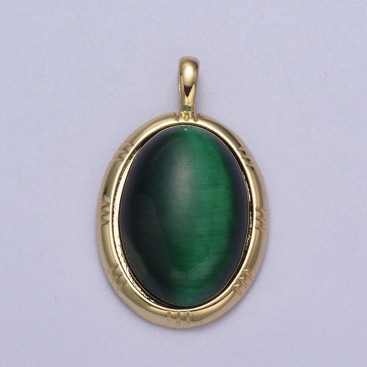 24K Gold Filled Oval Tiger Eye, Dark Green Aventurine, Fuchsia Agate Natural Healing Gemstone Pendant H-332 - H-334 - DLUXCA