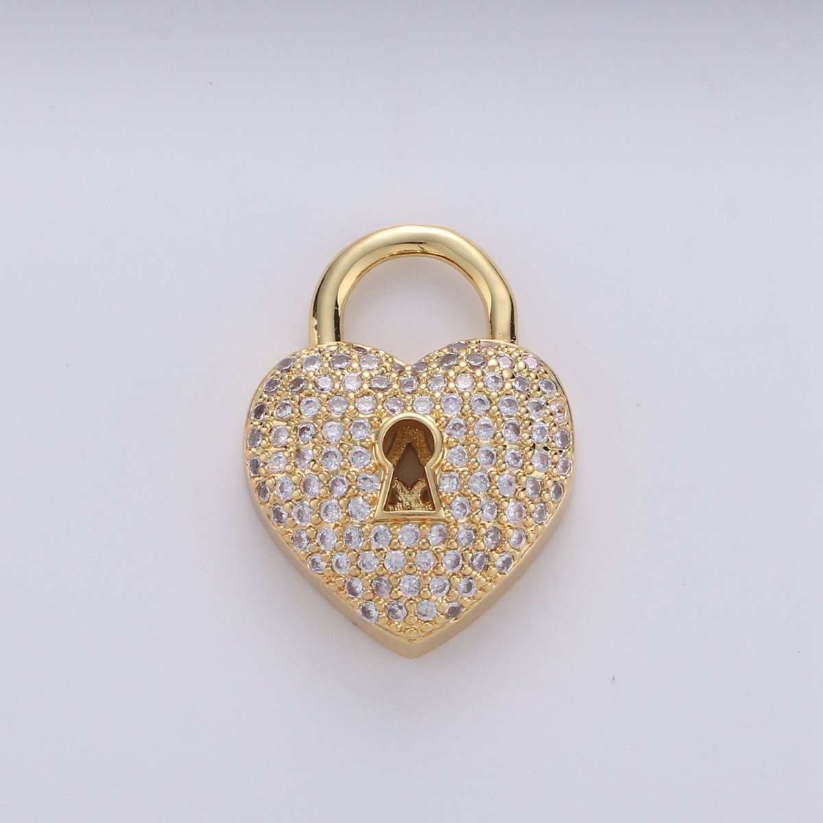 24k Gold Filled Padlock Charm Gold CZ Micro Pave Charm Pendant Heart Lock Charm Necklace for Statement Necklace Component D-618 - DLUXCA