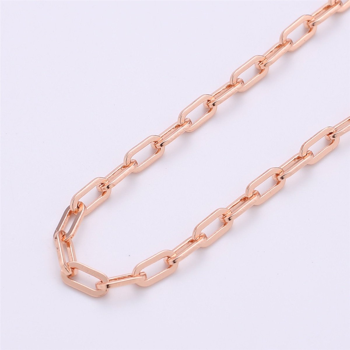 24K Gold Filled PAPER CLIP Chain, Elongated Rectangle Oval Chain, 3mm x 7mm Chain by Yard, Unfinished Chain for DIY Jewelry Supply | ROLL-121, ROLL-122, ROLL-123, ROLL-124 Clearance Pricing - DLUXCA