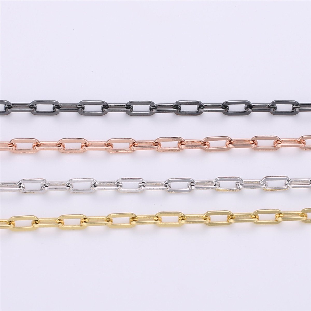 24K Gold Filled PAPER CLIP Chain, Elongated Rectangle Oval Chain, 3mm x 7mm Chain by Yard, Unfinished Chain for DIY Jewelry Supply | ROLL-121, ROLL-122, ROLL-123, ROLL-124 Clearance Pricing - DLUXCA