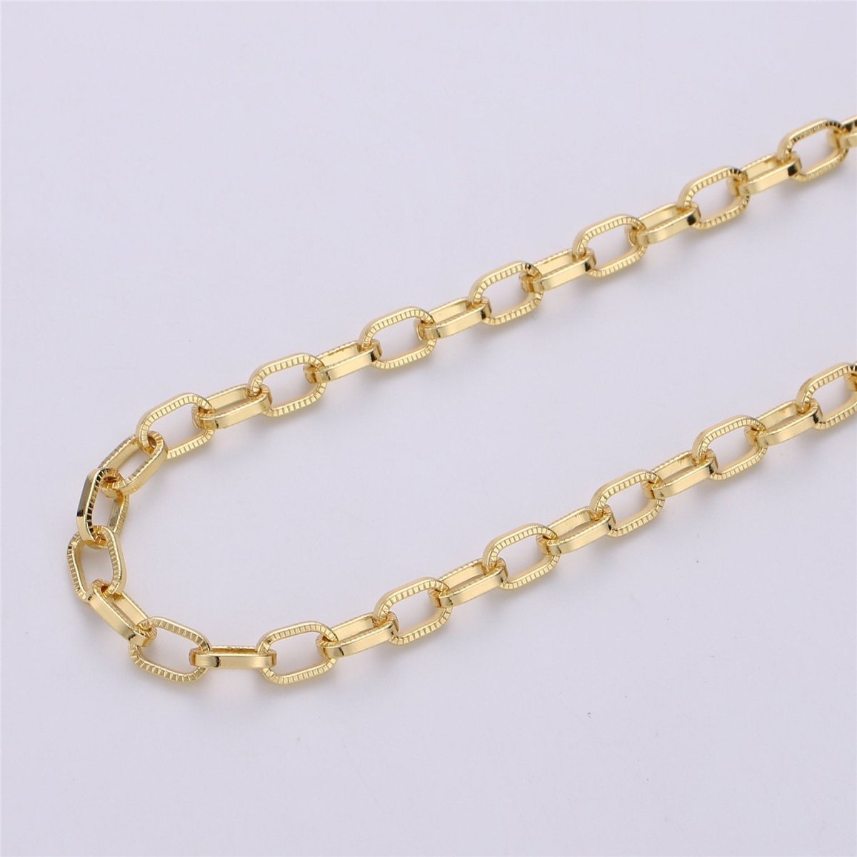 24K Gold Filled Paper Clip Chain, Unfinished Chain by Yard, Rectangle Drawn for Bracelet, Necklace Jewelry Making Supply 6x10mm | ROLL-092, ROLL-093 Clearance Pricing - DLUXCA