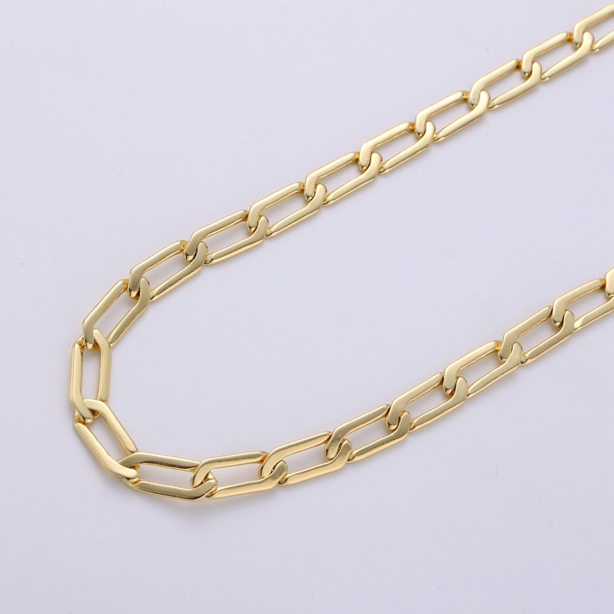 24K Gold Filled Paper Clip Curb Chain Necklace 1 yard 12x4mm, Paper Clip Gold Chain, Long Link unfinished | ROLL-238 - DLUXCA
