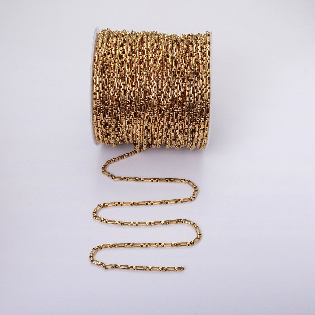 24k Gold Filled PaperClip Figaro Long and Short Fancy 3.5mm Cable Chain Link Unfinished Yard Chain in Gold & Silver | ROLL-1315 ROLL-1316 Clearance Pricing - DLUXCA