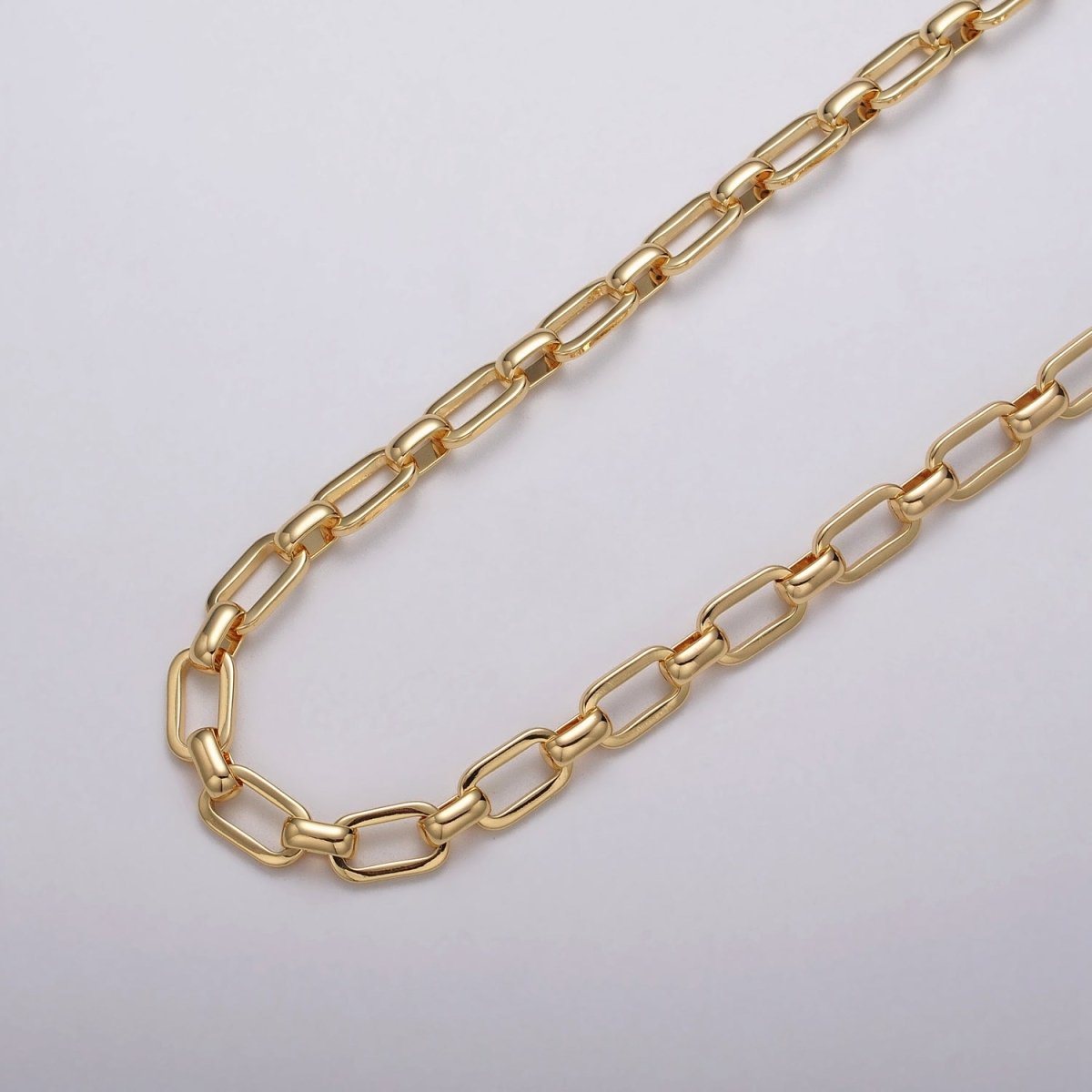 24k Gold Filled PaperClip Wide Link Unfinished 7mm Chain by Yard in Gold & Silver | ROLL-1109 ROLL-1198 Clearance Pricing - DLUXCA