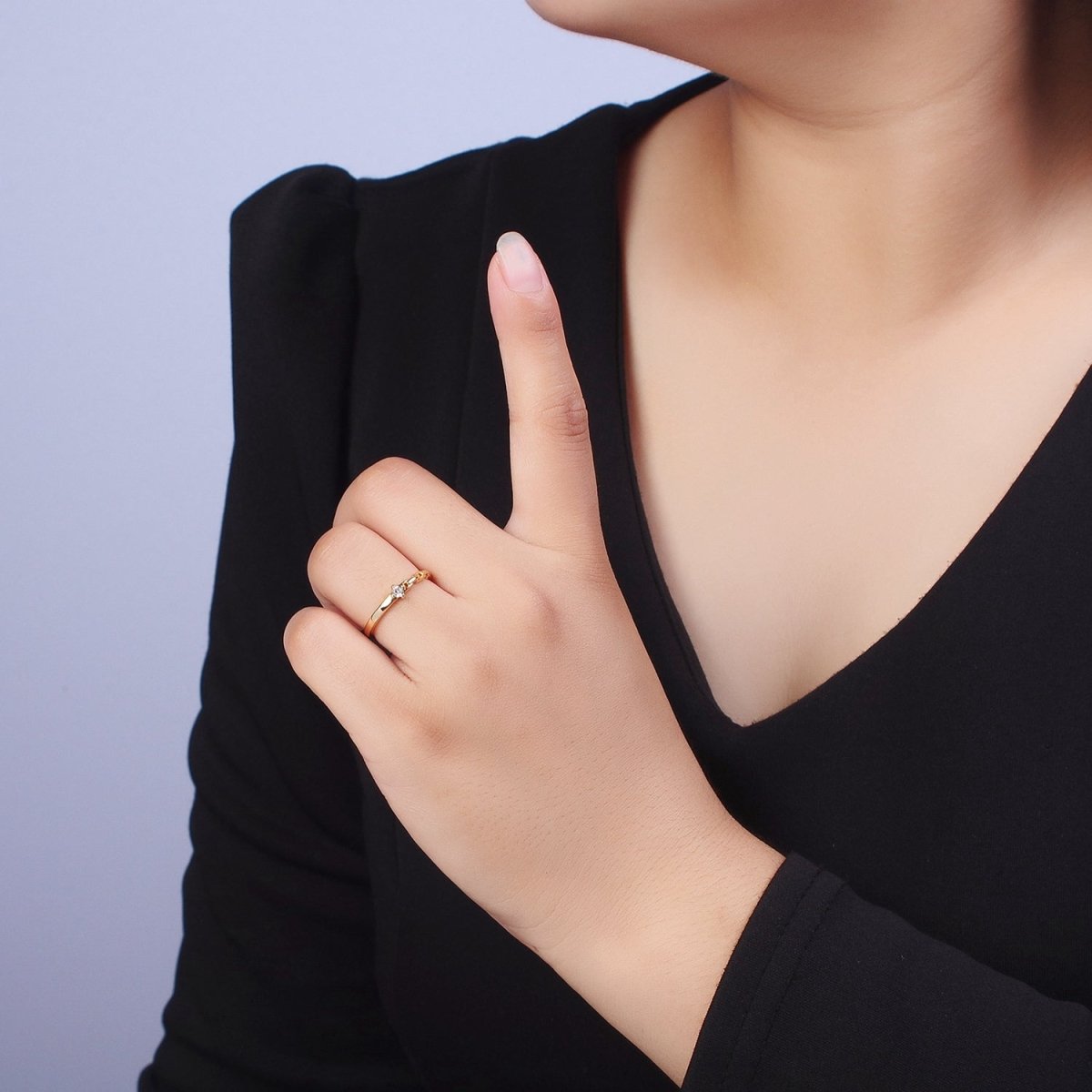 24K Gold Filled Partially Chain Link with Round Cubic Zirconia Stone Adjustable Minimalist Gold Ring | X-583 - DLUXCA