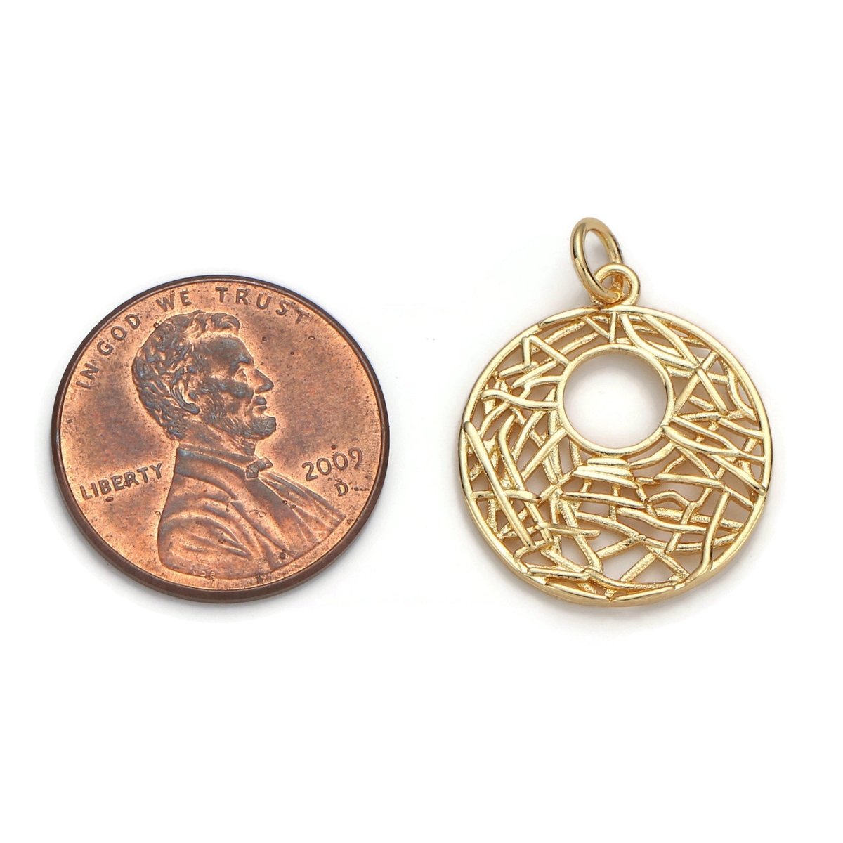 24k Gold Filled Patterned Geometric Circle Charm, Branch Paisley Pendant Charm, Gold Filled Charm, For DIY Jewelry, Gold Color D-058 - DLUXCA