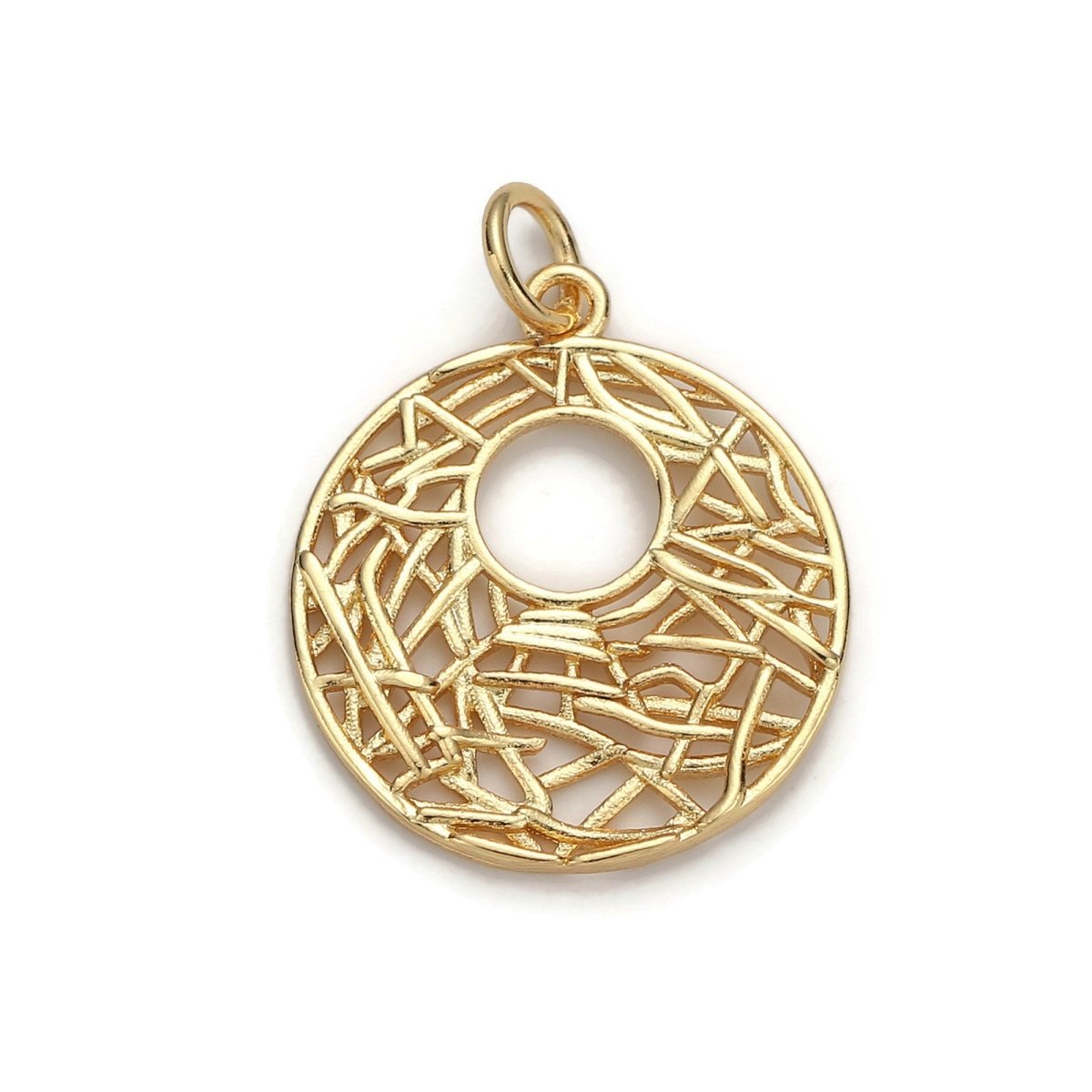 24k Gold Filled Patterned Geometric Circle Charm, Branch Paisley Pendant Charm, Gold Filled Charm, For DIY Jewelry, Gold Color D-058 - DLUXCA