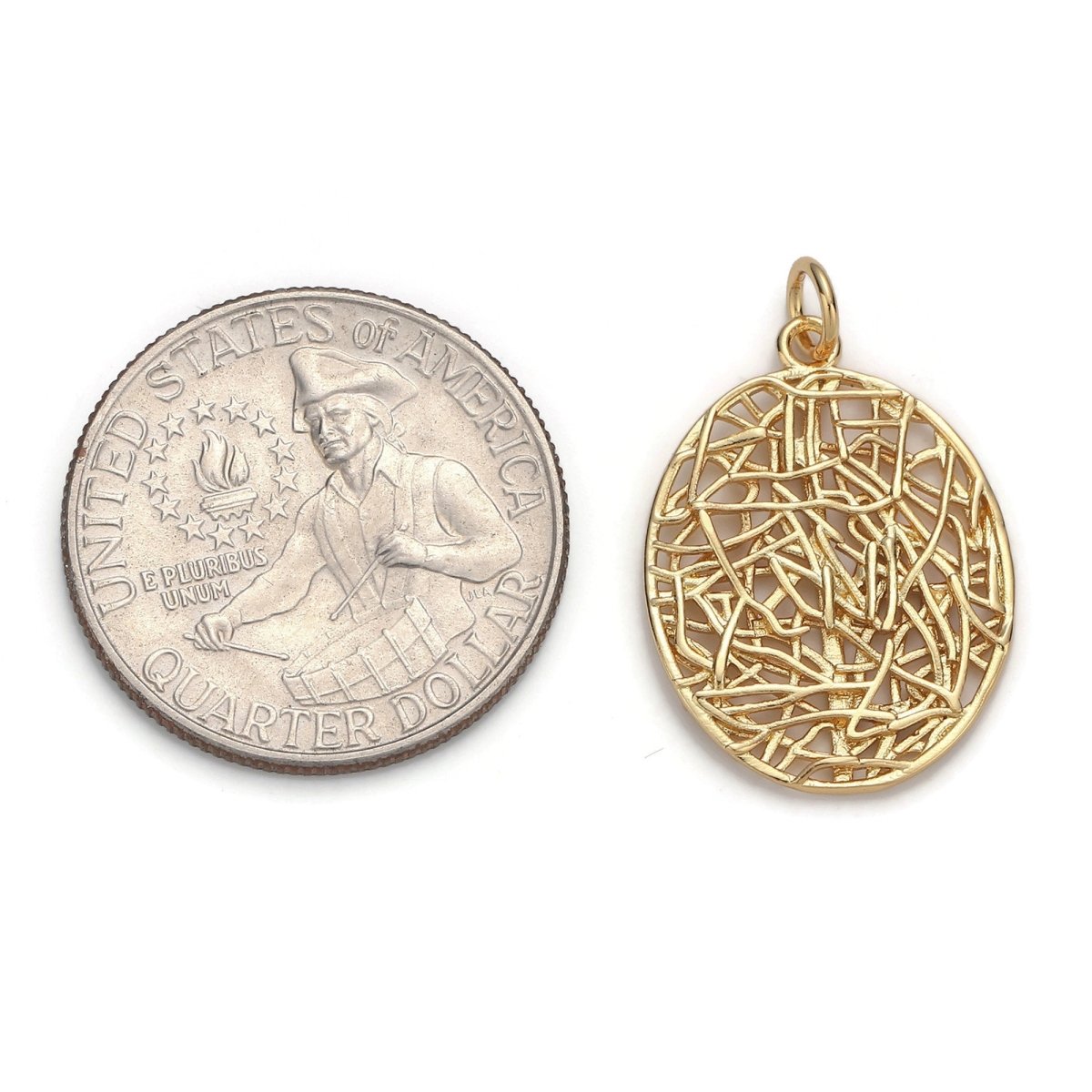 24k Gold Filled Patterned Oval Charm, Branch Paisley Pendant Charm, Gold Filled Charm, For DIY Jewelry, Gold Color D-057 - DLUXCA