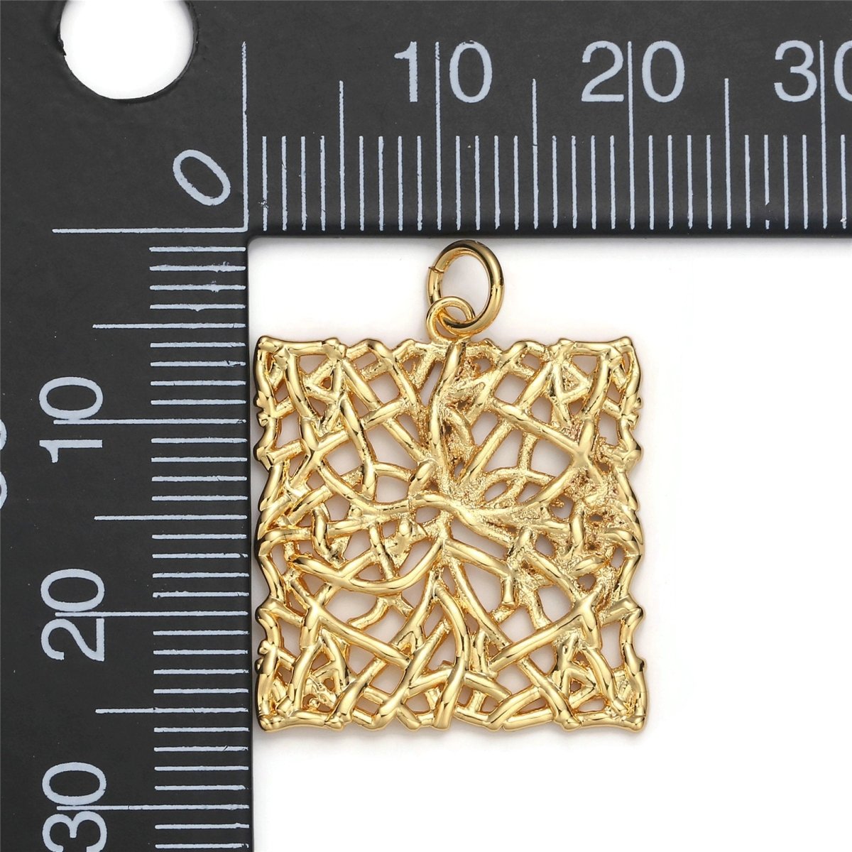 24k Gold Filled Patterned Square Charm, Branch Paisley Pendant Charm, Gold Filled Charm, For DIY Jewelry, Gold Color D-054 - DLUXCA