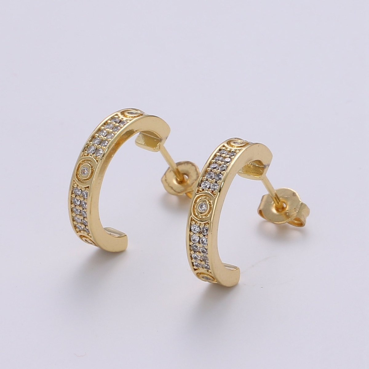 24K Gold filled Pave CZ Stud Earring, White Gold filled Micro Pave Earring for DIY Earring Craft Supply Jewelry Making Q-387 Q-388 - DLUXCA