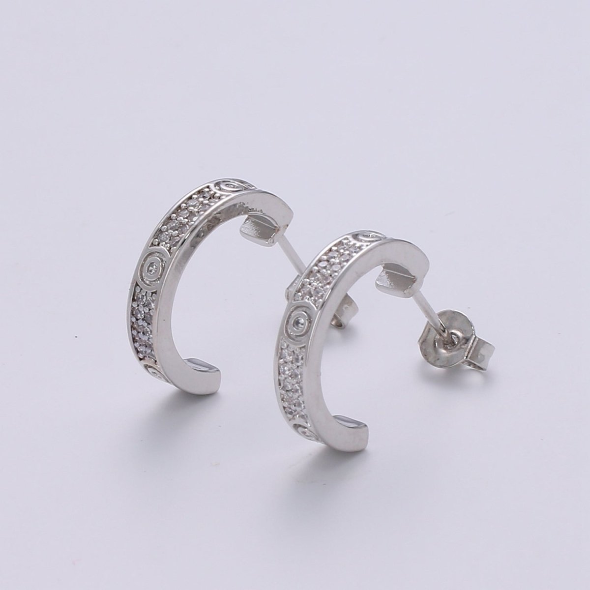 24K Gold filled Pave CZ Stud Earring, White Gold filled Micro Pave Earring for DIY Earring Craft Supply Jewelry Making Q-387 Q-388 - DLUXCA