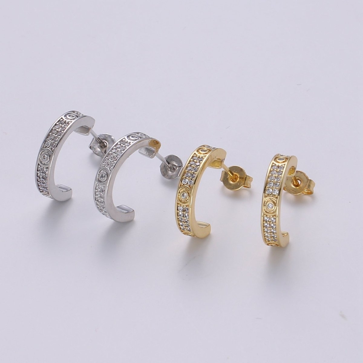 24K Gold filled Pave CZ Stud Earring, White Gold filled Micro Pave Earring for DIY Earring Craft Supply Jewelry Making Q-387 Q-388 - DLUXCA