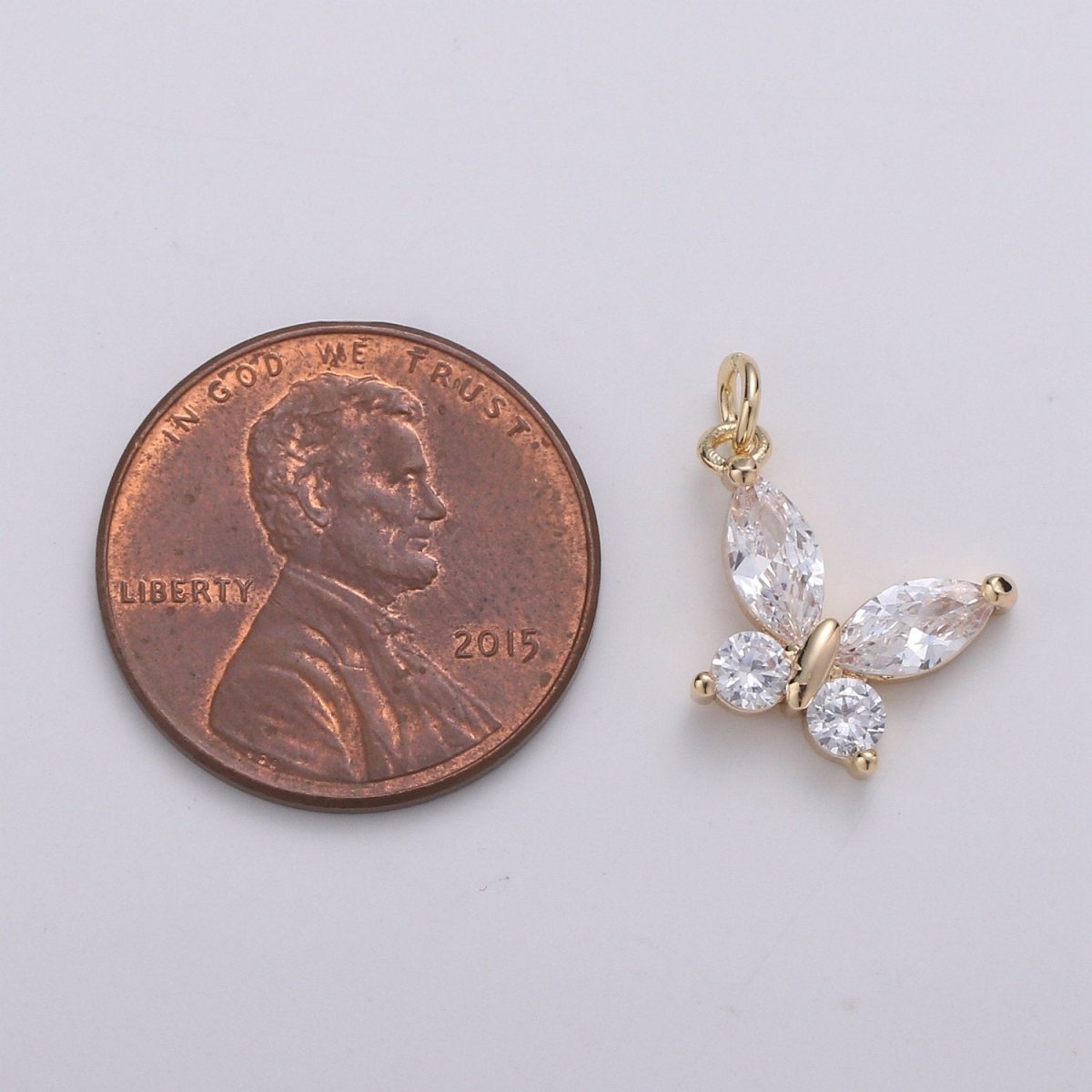 24k Gold Filled Pear Cut CZ Butterfly Charm, Cubic Zirconia Mariposa Pendant Charm, Dainty Gold Filled Charm, For DIY Jewelry D-384 D-775 - DLUXCA