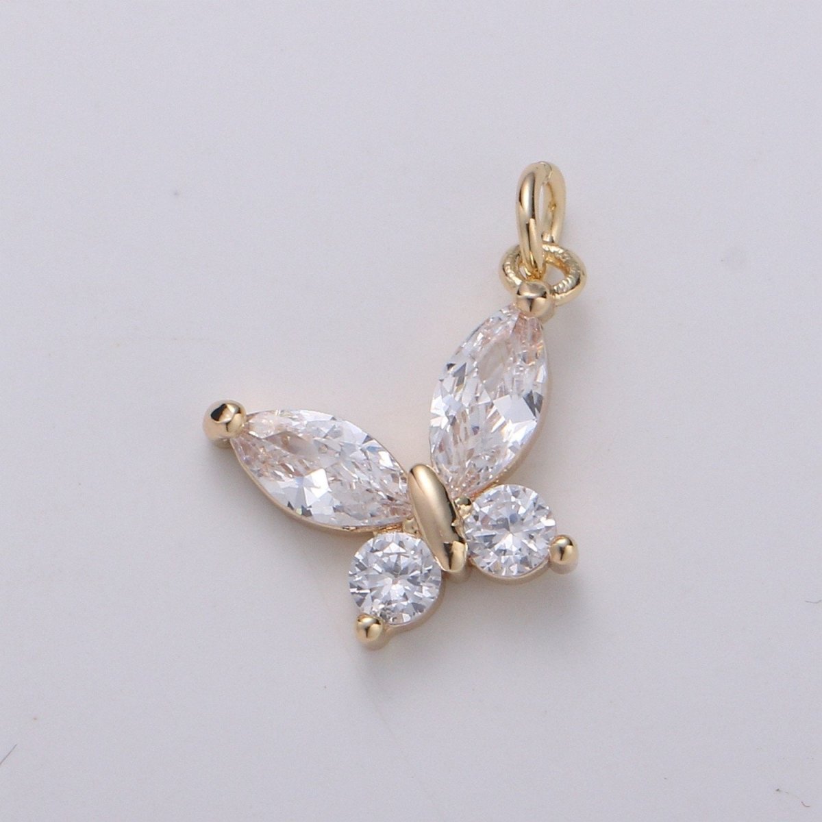 24k Gold Filled Pear Cut CZ Butterfly Charm, Cubic Zirconia Mariposa Pendant Charm, Dainty Gold Filled Charm, For DIY Jewelry D-384 D-775 - DLUXCA