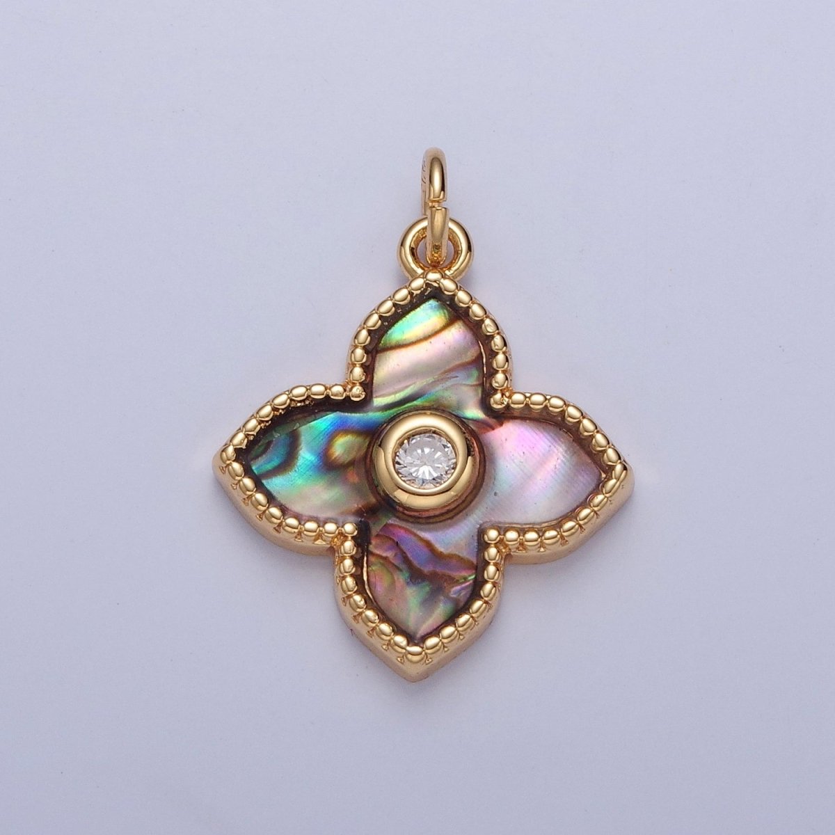24k Gold Filled Pearl Clover Charm, Mini Flower Charm Abalone Lucky Charm E-750 E-751 - DLUXCA