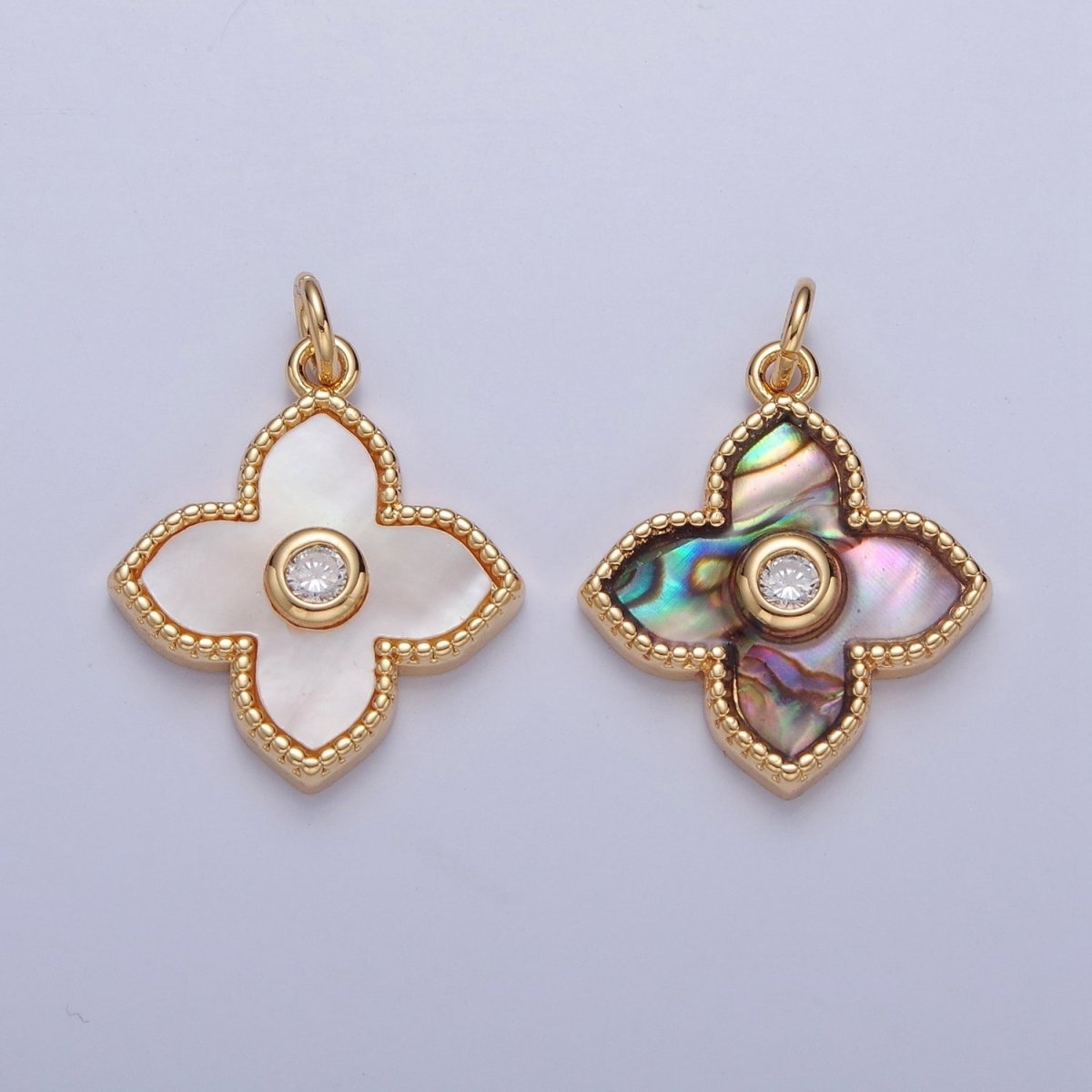 24k Gold Filled Pearl Clover Charm, Mini Flower Charm Abalone Lucky Charm E-750 E-751 - DLUXCA