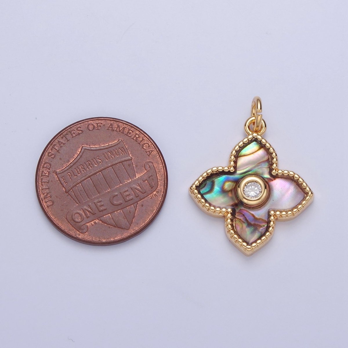 24k Gold Filled Pearl Clover Charm, Mini Flower Charm Abalone Lucky Charm E-750 E-751 - DLUXCA