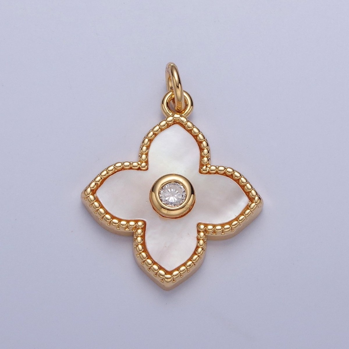 24k Gold Filled Pearl Clover Charm, Mini Flower Charm Abalone Lucky Charm E-750 E-751 - DLUXCA