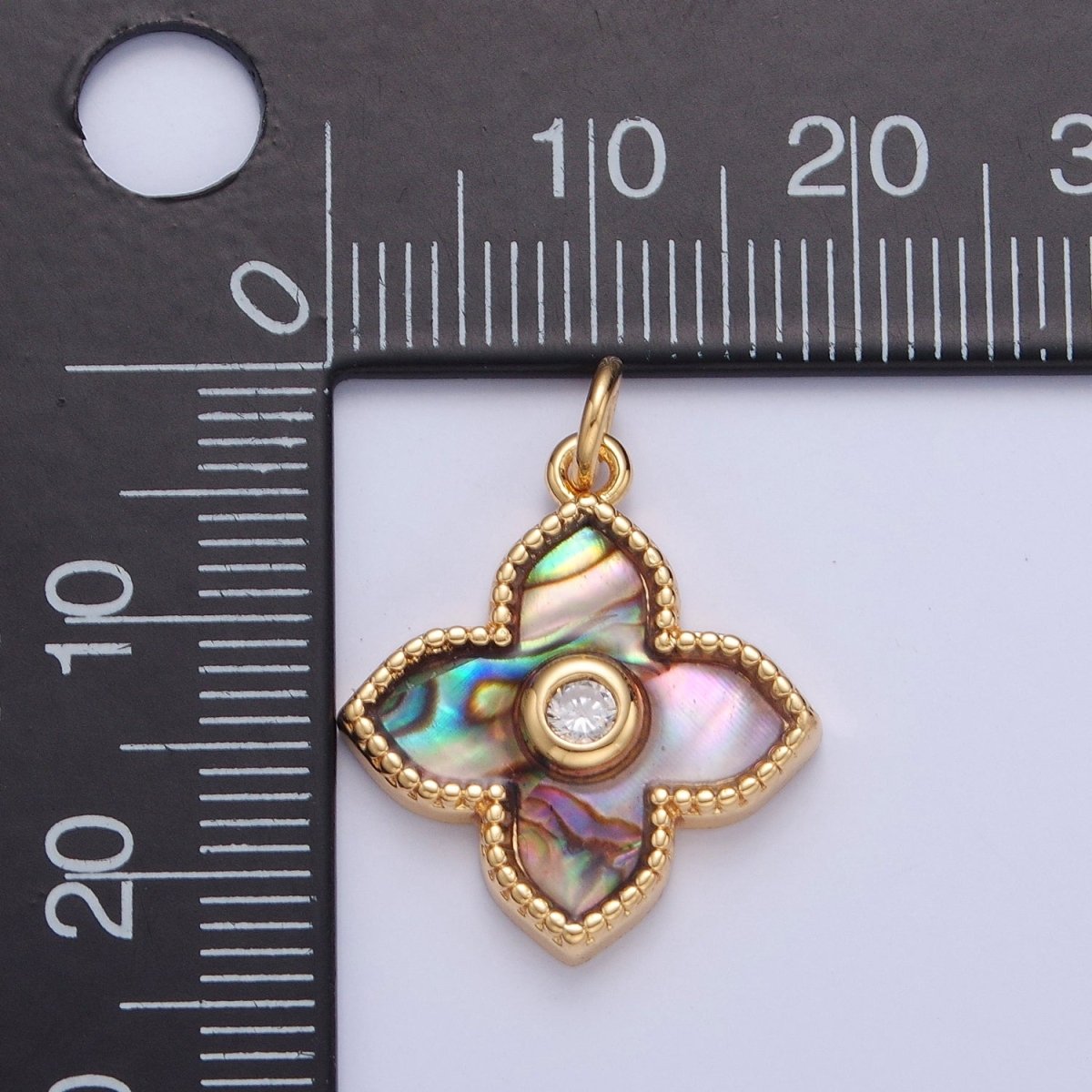 24k Gold Filled Pearl Clover Charm, Mini Flower Charm Abalone Lucky Charm E-750 E-751 - DLUXCA