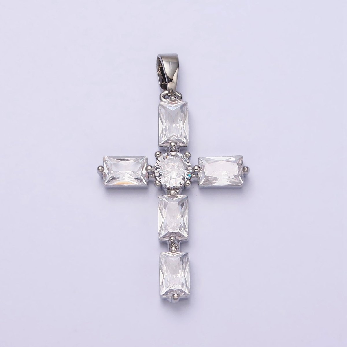 24K Gold Filled Pink, Clear Baguette Dotted Religious Cross in Silver & Gold | AA543 - AA546 - DLUXCA