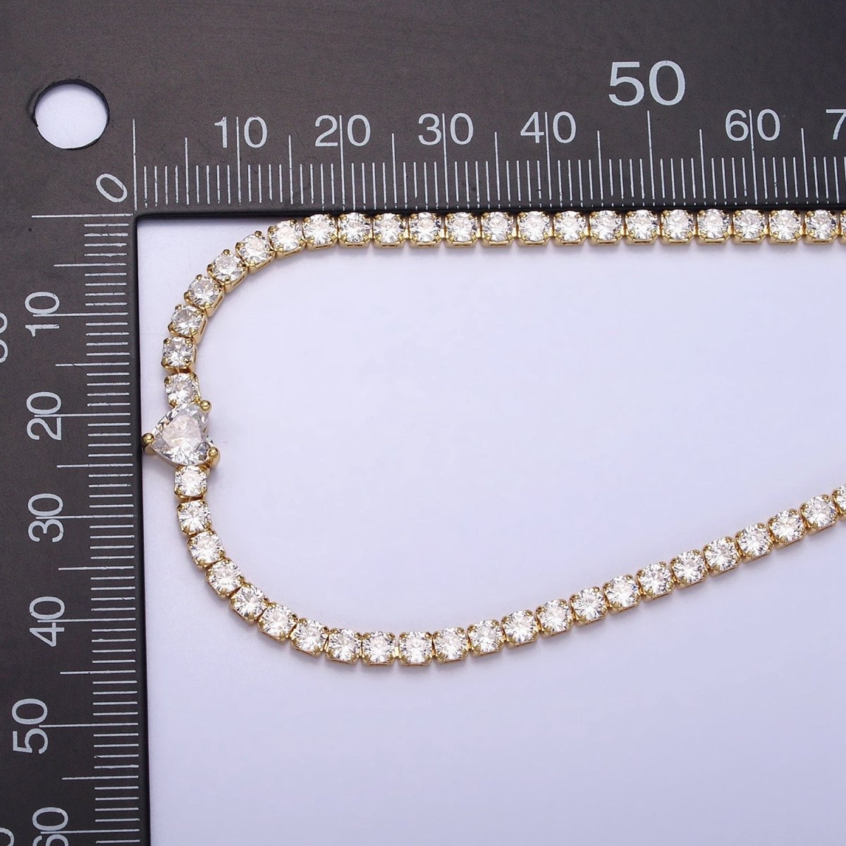 24K Gold Filled Pink Clear CZ Heart Valentine Tennis Chain 13.75mm Choker Minimalist Necklace | WA-1732 WA-1733 Clearance Pricing - DLUXCA