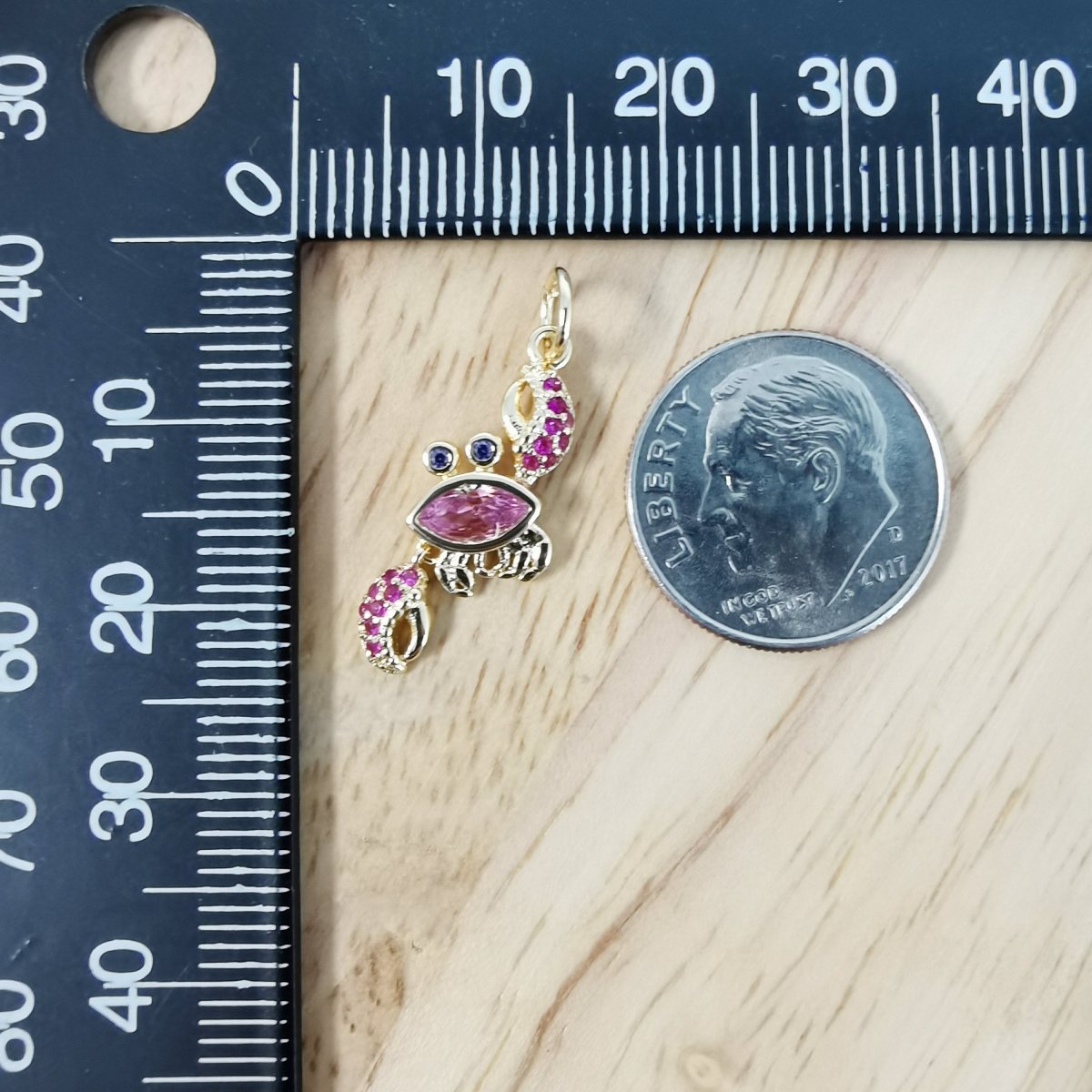 24K Gold Filled Pink Crab Micro Pave CZ Charms, Cute Dainty Ocean Sea Cubic Zirconia Charm Bracelet Earring Necklace for Jewelry Making D-498 - DLUXCA