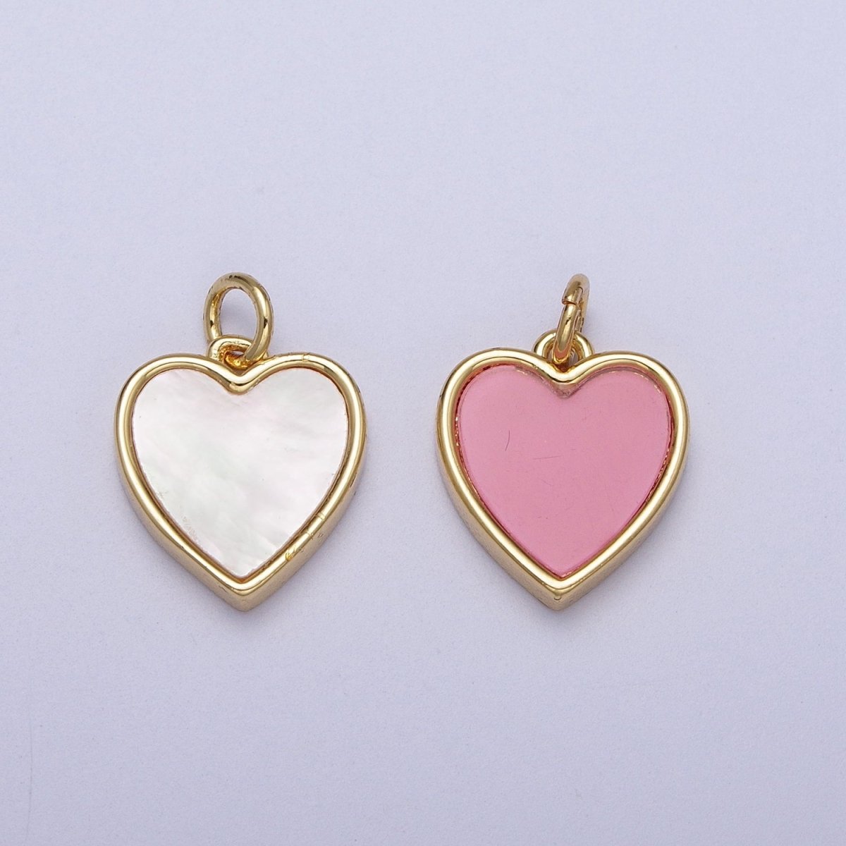 24K Gold Filled Pink Glass, Shell Pearl Natural Gemstone Heart Charm | C-364 C-376 - DLUXCA