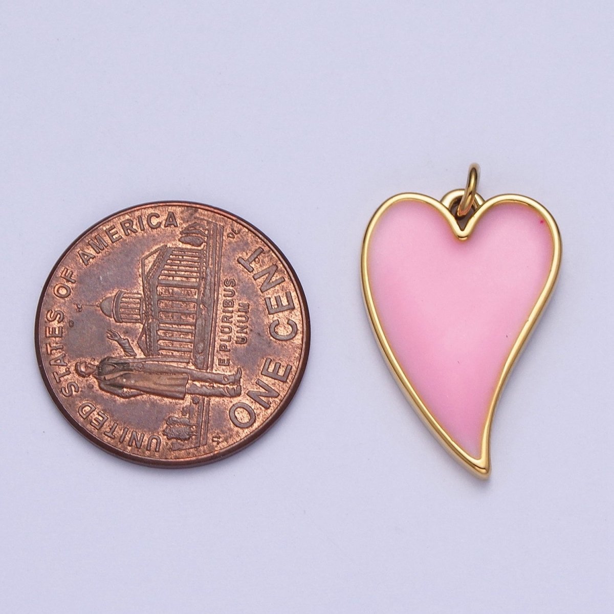 24K Gold Filled Pink Heart Enamel Charm For Valentine Love Jewelry in Gold & Silver | X-805 X-806 - DLUXCA