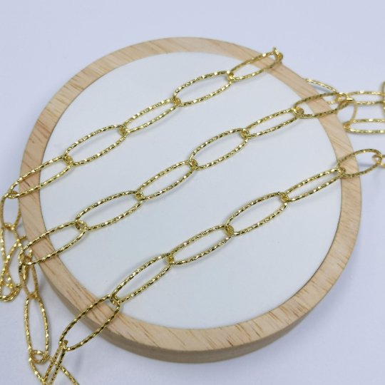 24K Gold Filled Pounded UNIQUE PAPERCLIP Chain by Yard, Fashion Roll Chain for Jewelry Making, Necklace Bracelet Anklet Supply Component | ROLL-397 Clearance Pricing - DLUXCA