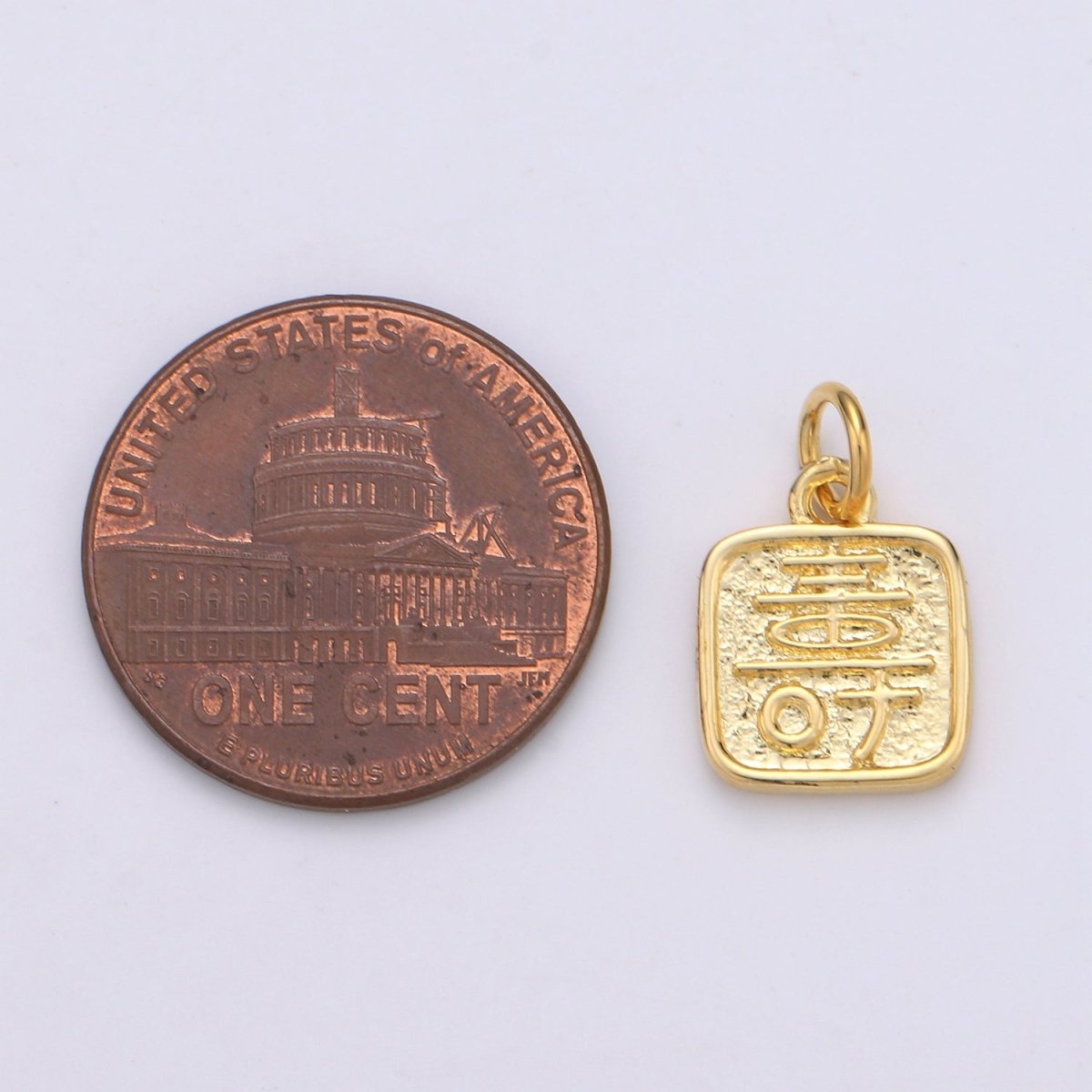 24K Gold Filled Protection Charm Longevity Shou Chinese Character Charm E-013 - DLUXCA