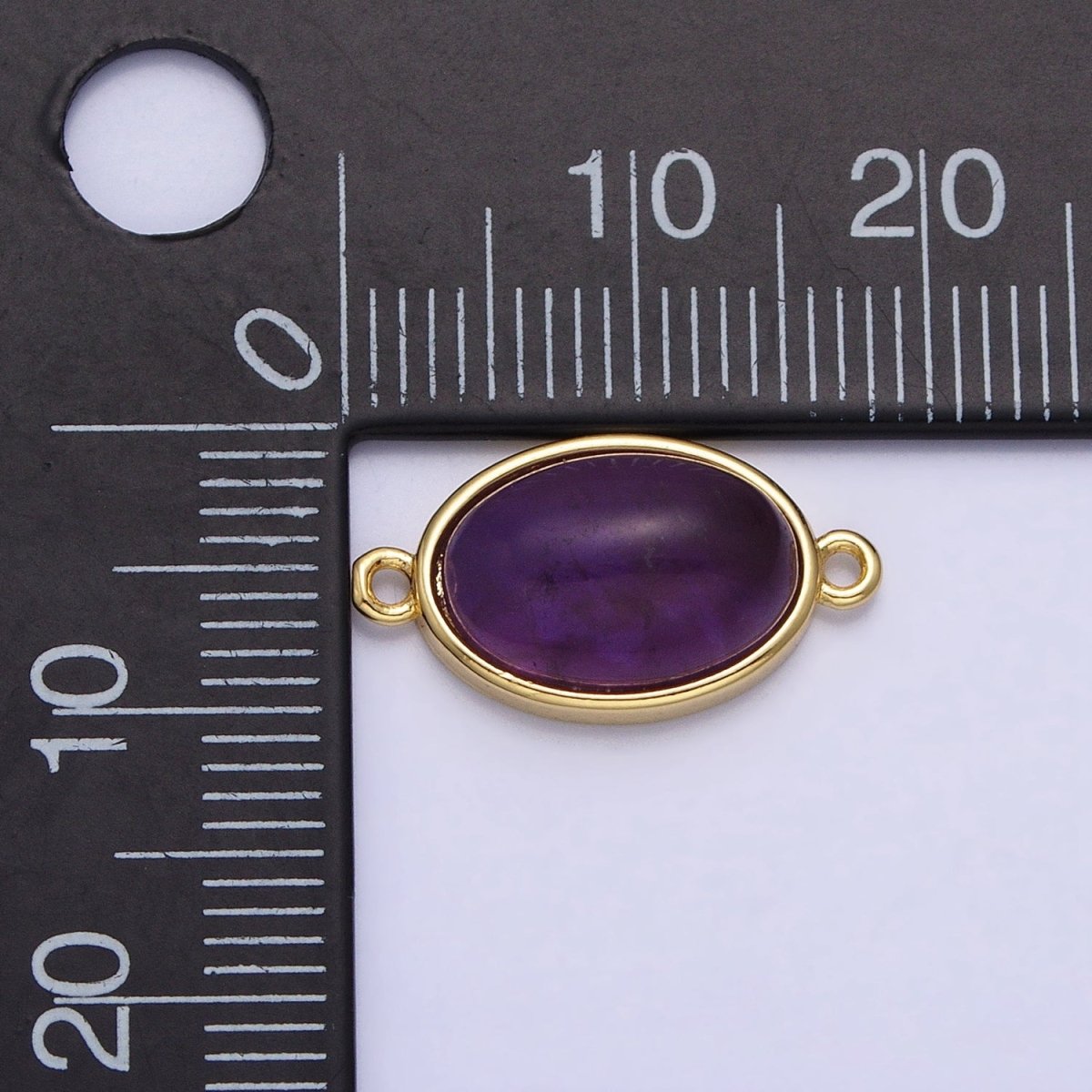24K Gold Filled Purple Amethyst Natural Gemstone Oval Connector | AA945 - DLUXCA