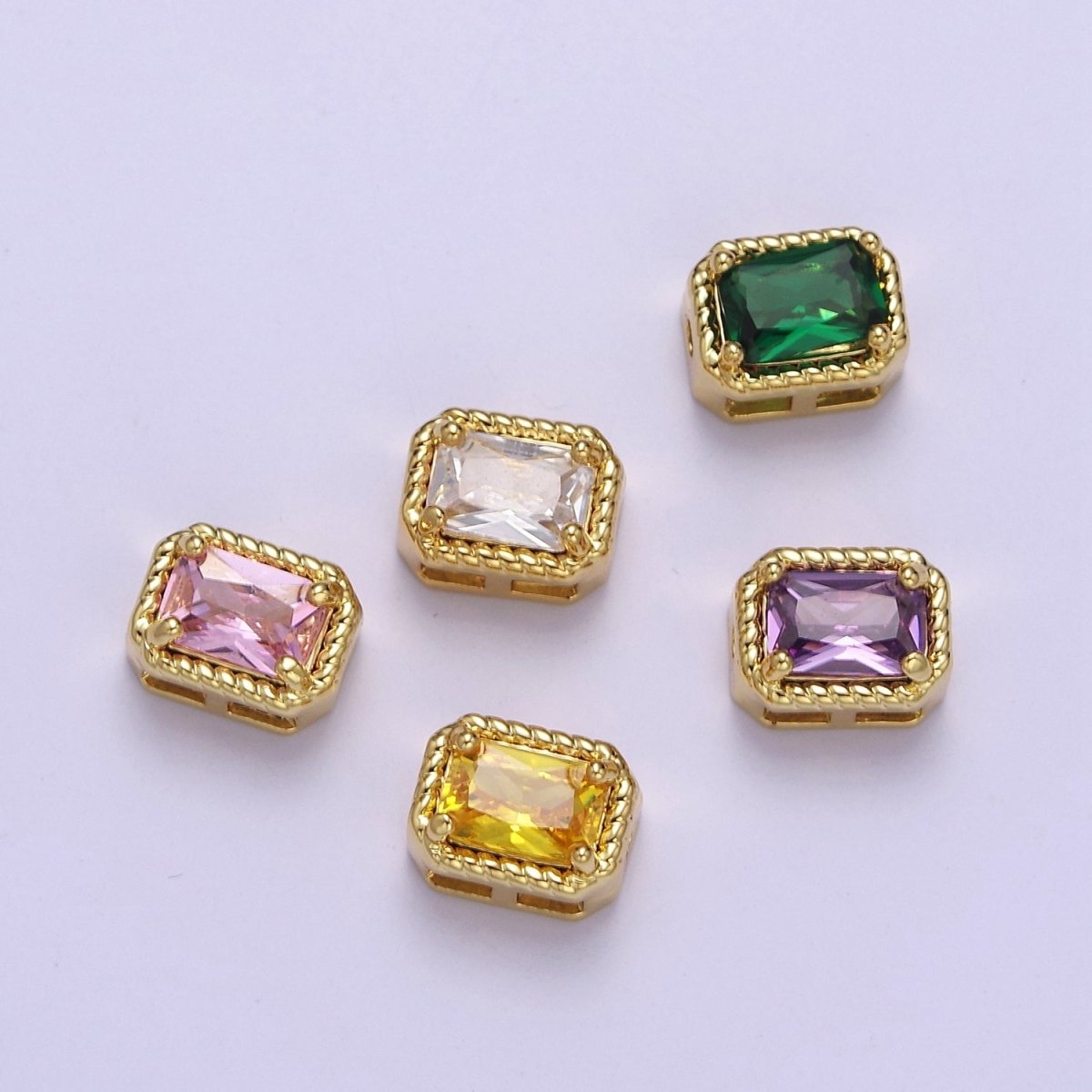 24K Gold Filled Rectangle Bead Spacer CZ Micro Pave Square Spacer Bead Connector Charm Bracelet Necklace for DIY Jewelry Making Supply B-239 B-310 B-334 - B-336 - DLUXCA