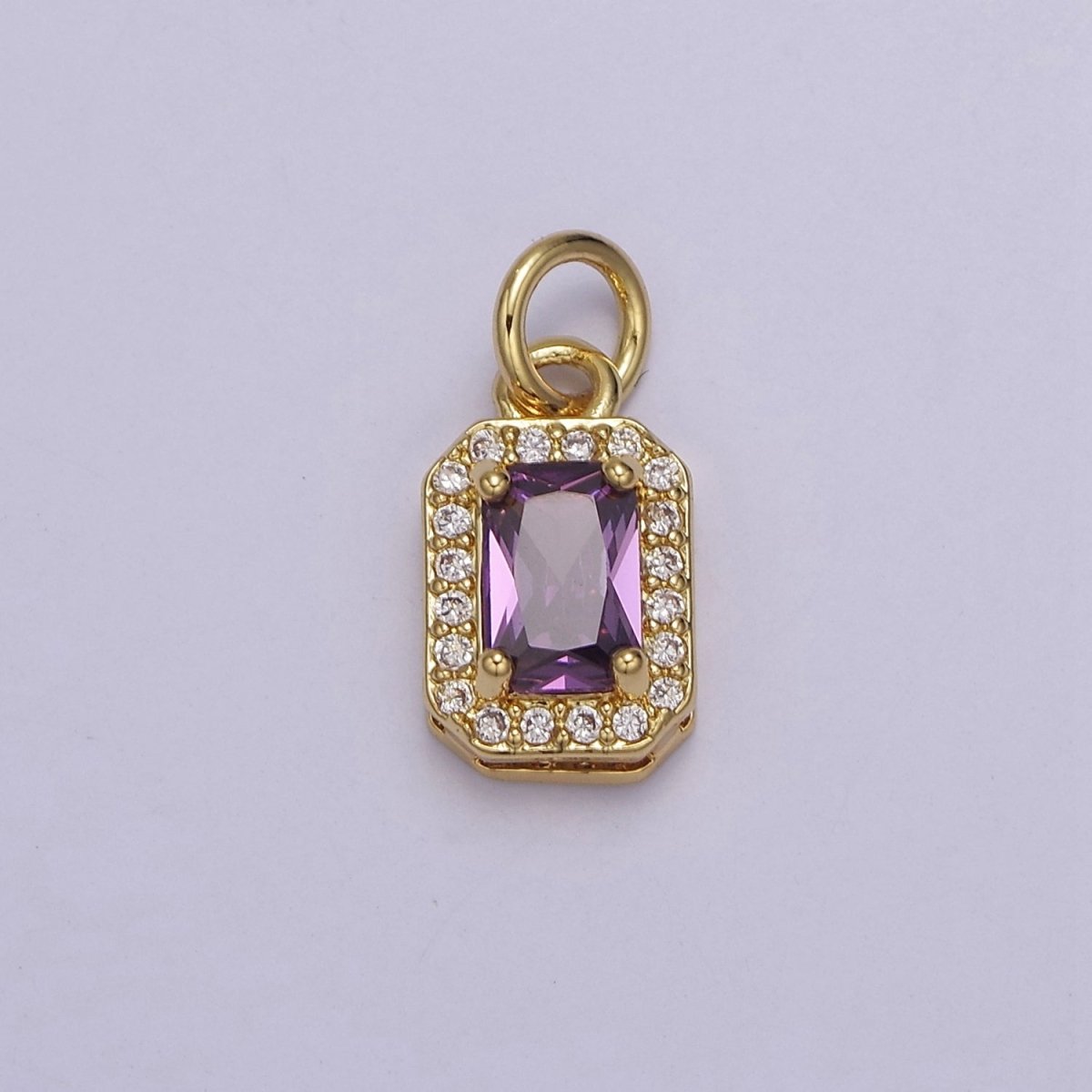 24k Gold Filled Rectangle Birthstone Charm ,Mini Colorful CZ Pendant for Personalized Jewelry Making E715 - E719 - DLUXCA