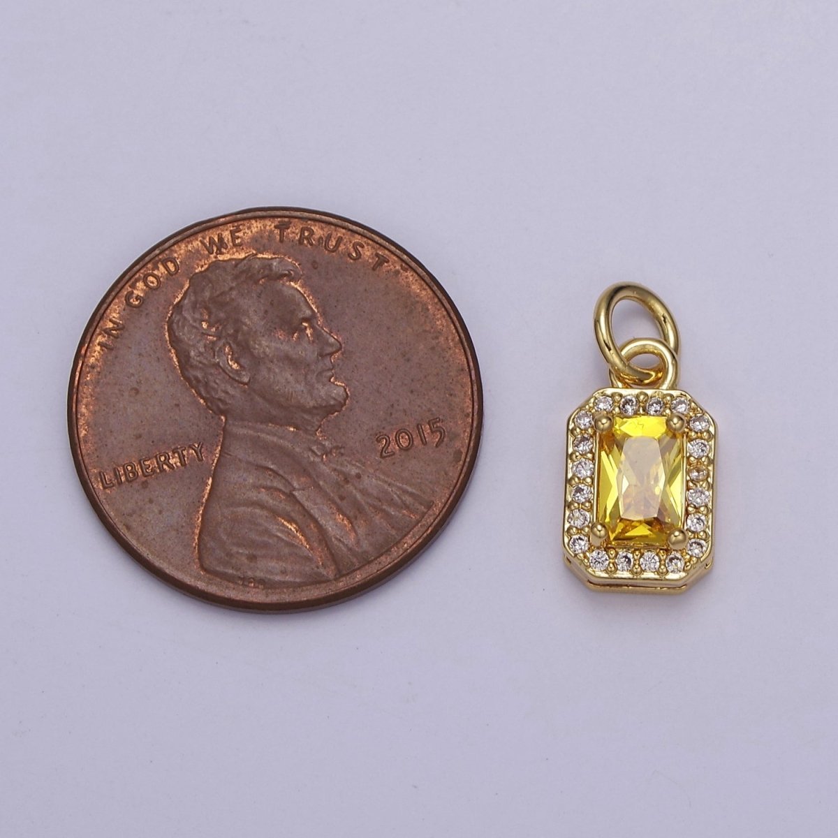 24k Gold Filled Rectangle Birthstone Charm ,Mini Colorful CZ Pendant for Personalized Jewelry Making E715 - E719 - DLUXCA