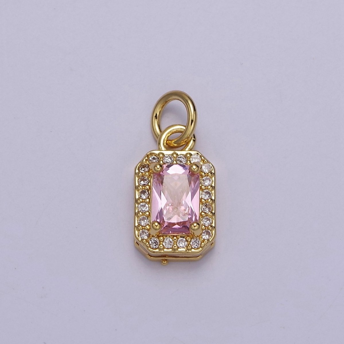 24k Gold Filled Rectangle Birthstone Charm ,Mini Colorful CZ Pendant for Personalized Jewelry Making E715 - E719 - DLUXCA