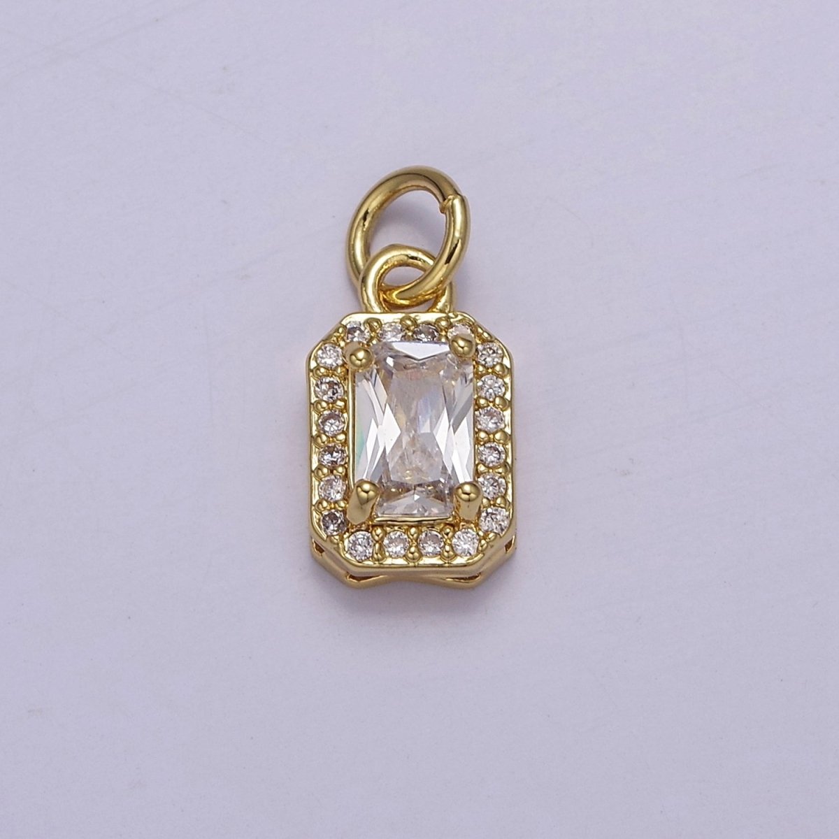 24k Gold Filled Rectangle Birthstone Charm ,Mini Colorful CZ Pendant for Personalized Jewelry Making E715 - E719 - DLUXCA