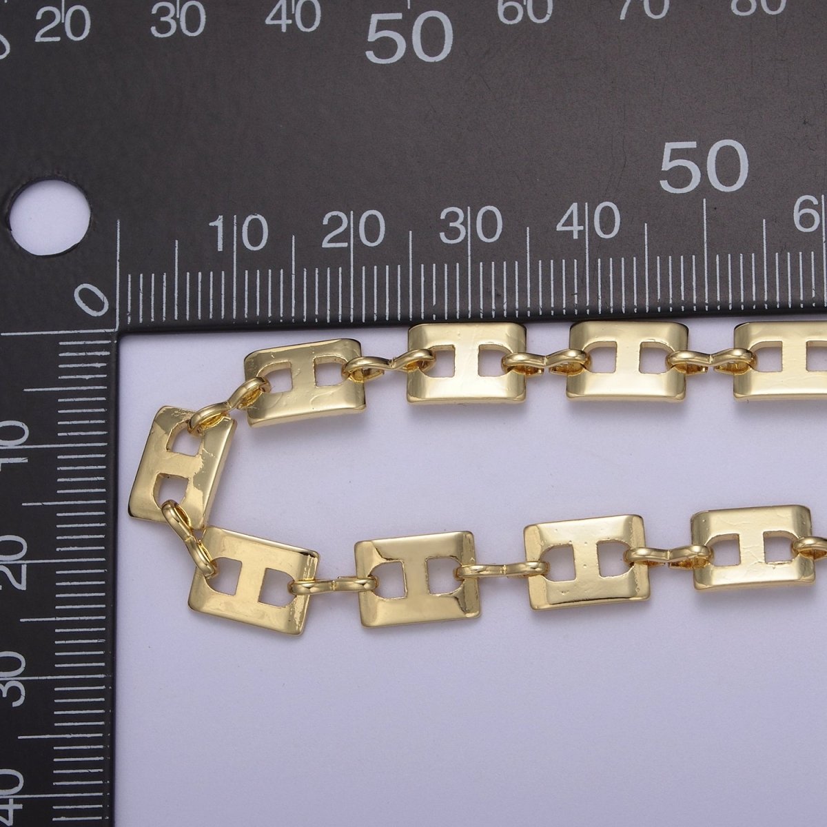 24K Gold Filled Rectangular Designed Chain, Rectangle 10X7mm Anchor Chain with 3mm Figure Eight 8 Link, Unfinished Chain For Jewelry Making | ROLL-650 Clearance Pricing - DLUXCA