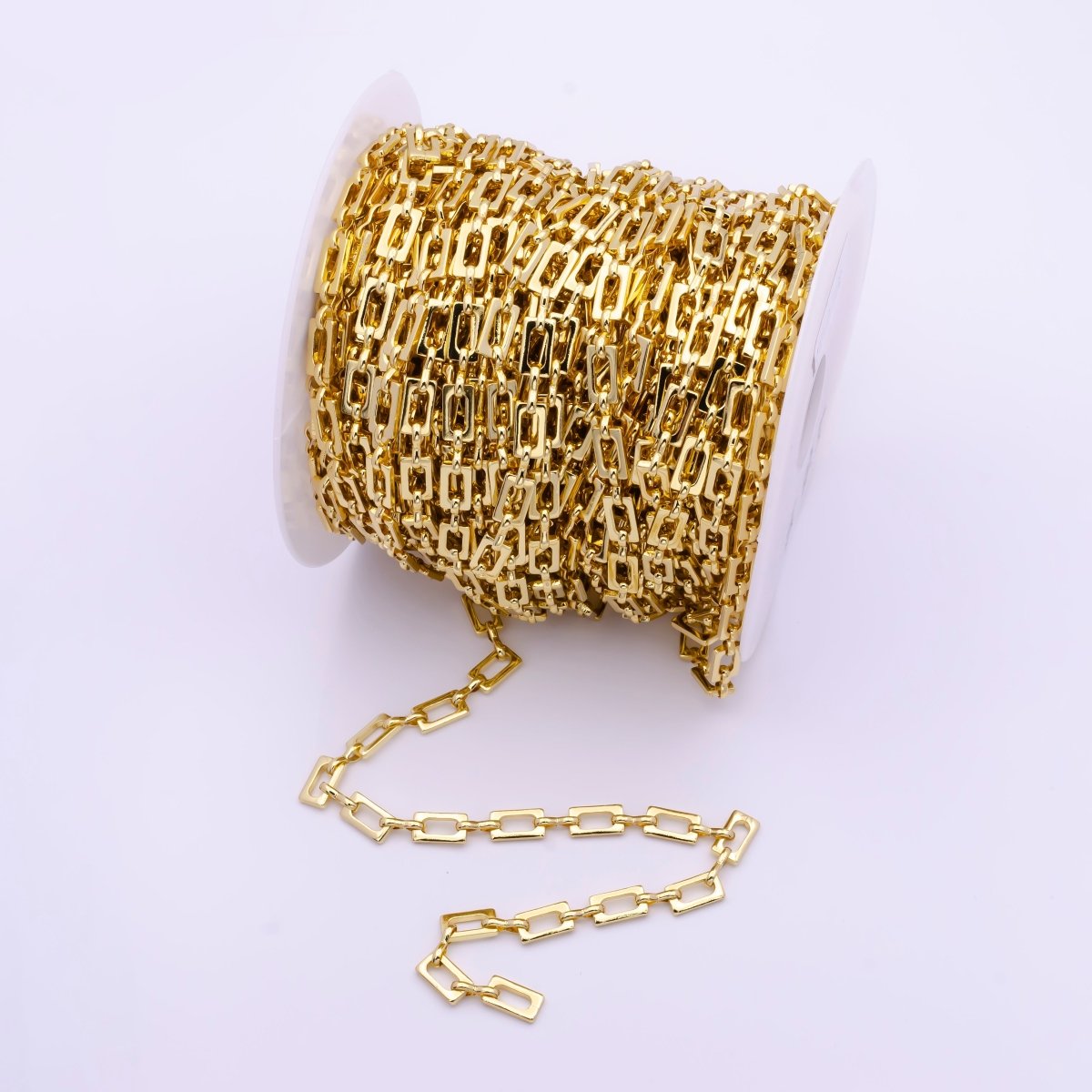 24k Gold Filled Rectangular Paper Clip Chain by Yard, Gold Filled Elongated Chain Wholesale Bulk Roll Chain for Jewelry Making | ROLL-815 Clearance Pricing - DLUXCA
