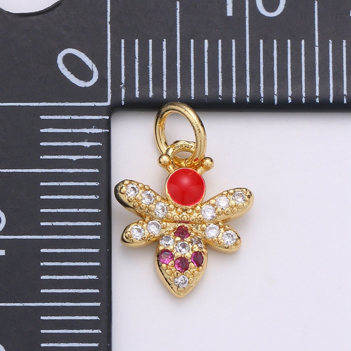 24K Gold Filled Red Bees Flies Charm D-934 - DLUXCA