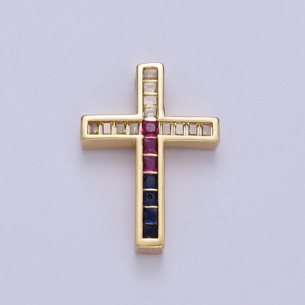 24K Gold Filled Religious Cross Multicolor Baguette Bead Findings | B-059 - DLUXCA