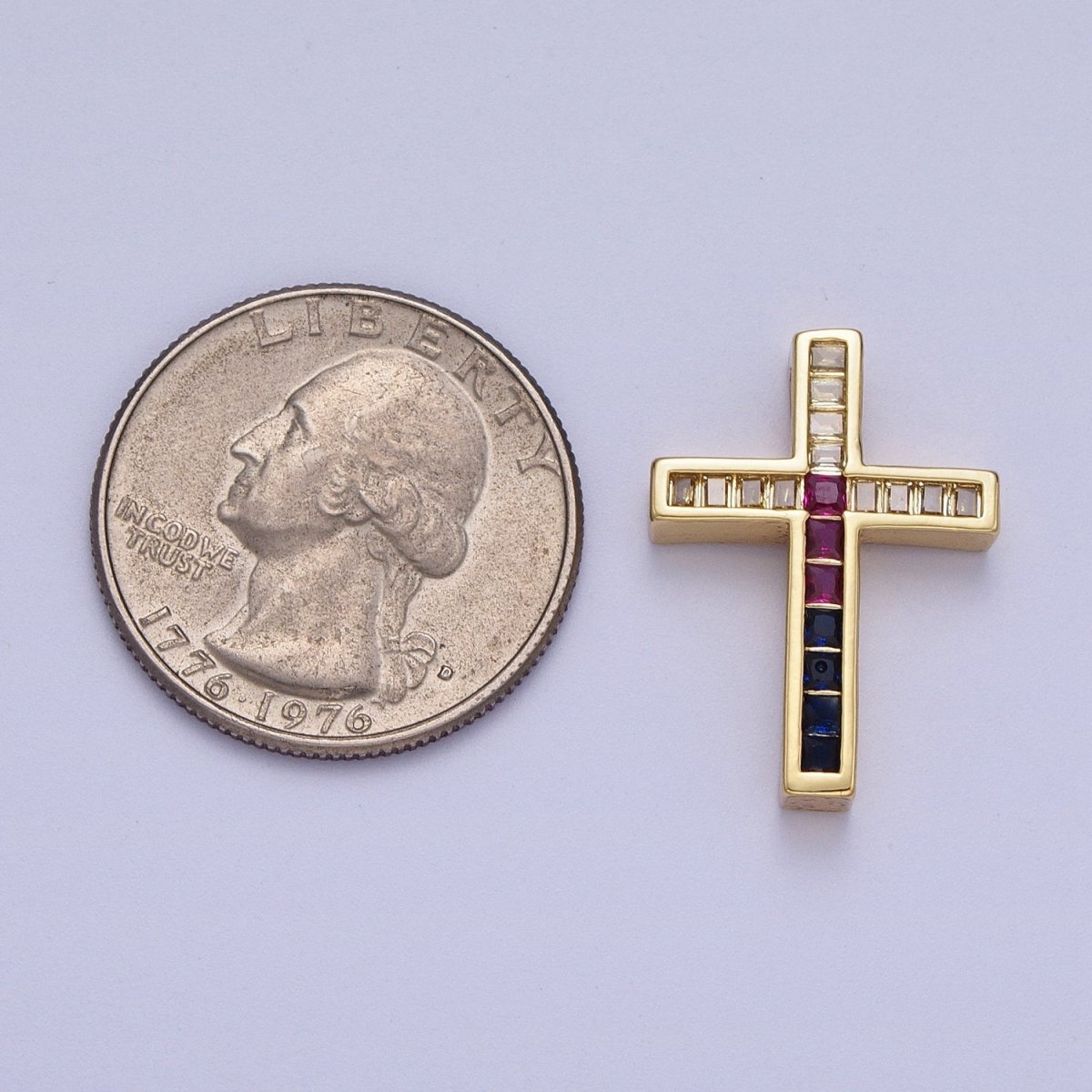 24K Gold Filled Religious Cross Multicolor Baguette Bead Findings | B-059 - DLUXCA