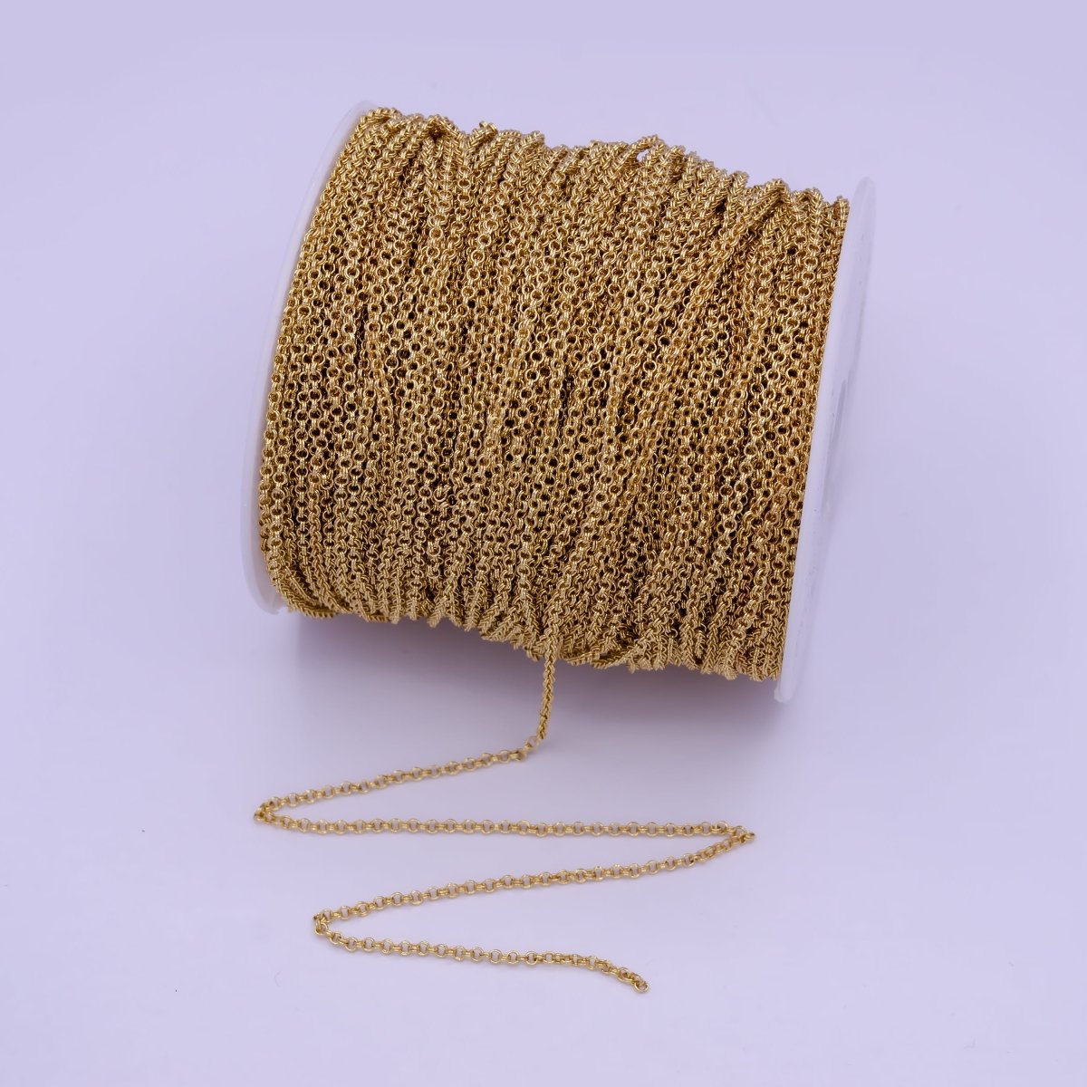 24K Gold Filled Rolo Unfinished Chain by Yard, Double Rolo Bulk Wholesale Chain For Jewelry Making | ROLL-734 Clearance Pricing - DLUXCA