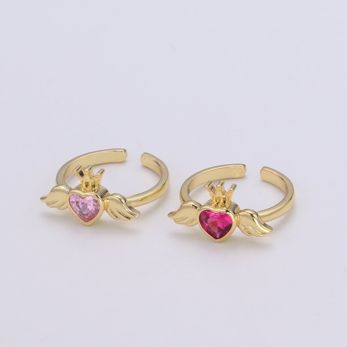 24K Gold Filled Romantic Heart Love Wings Adjustable Ring - R-310-311 - DLUXCA