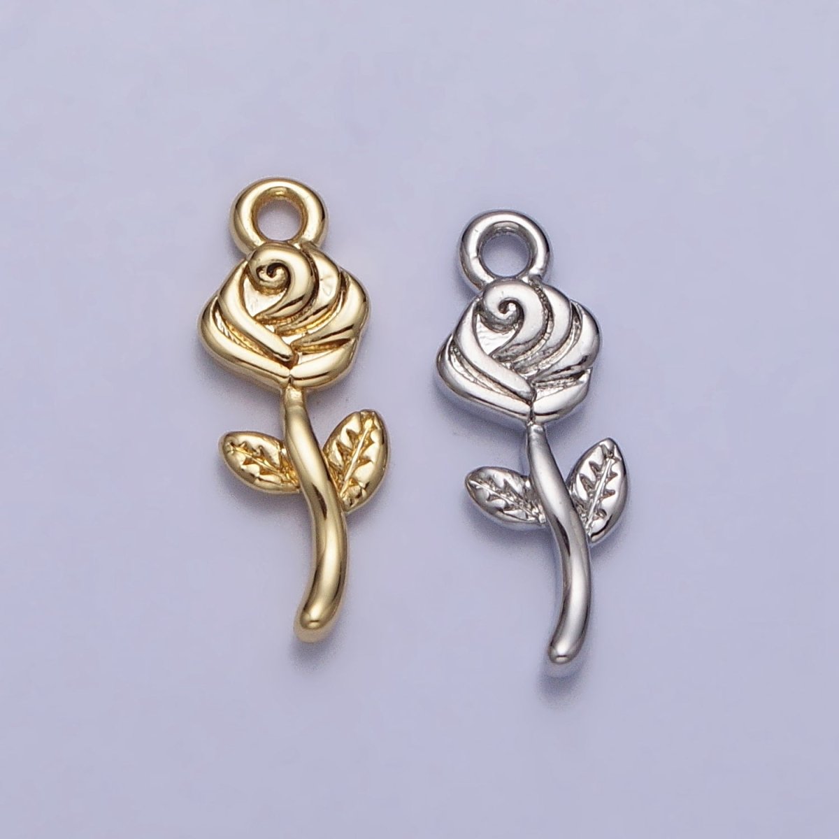 24K Gold Filled Rose Blooming Flower Nature Add-On Charm in Gold & Silver | AC343 AC344 - DLUXCA