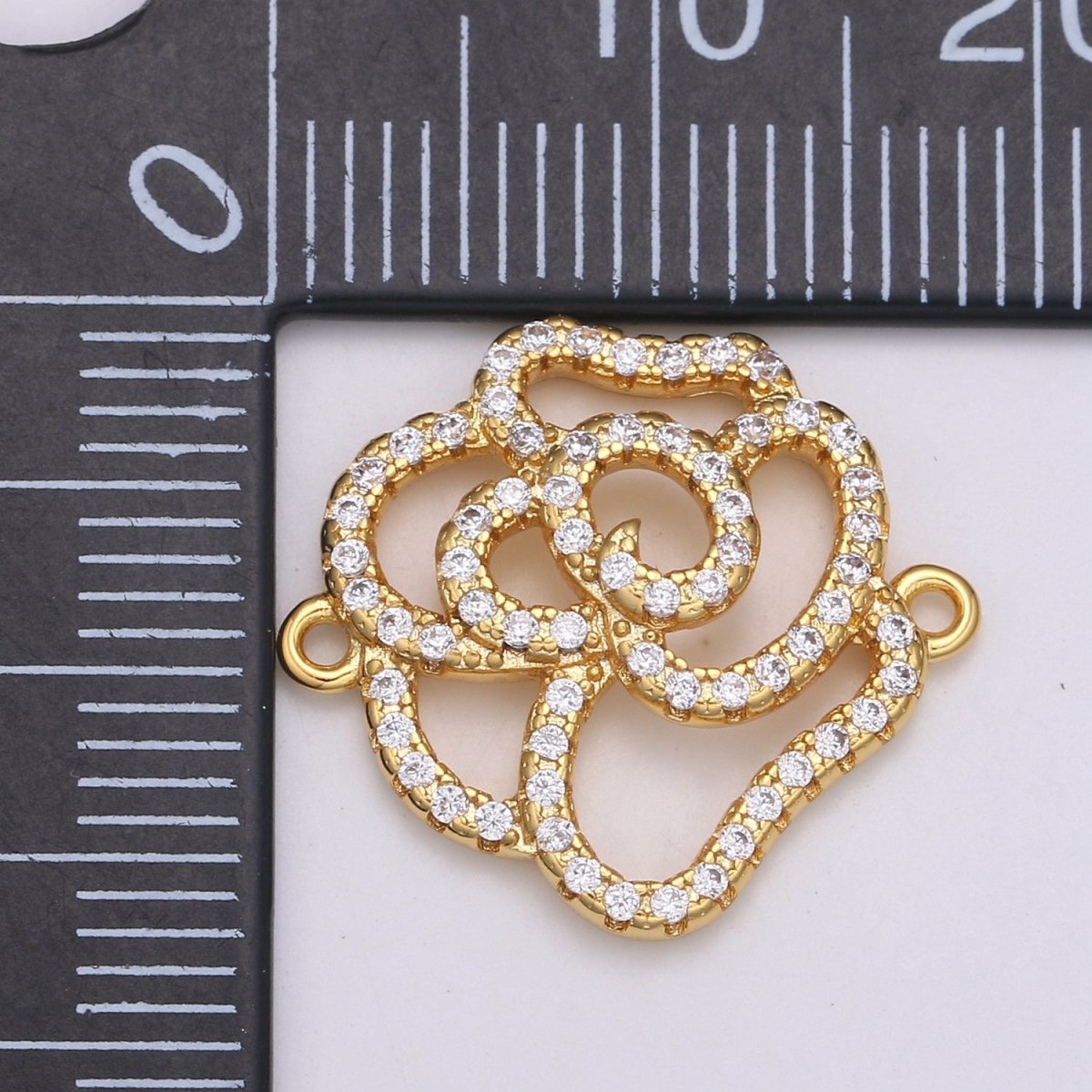 24k Gold Filled Rose Outline Silhouette Beautiful Rose Flower Plant Nature Charm Connector Micro Pave Flower Link Connector F-568 - DLUXCA