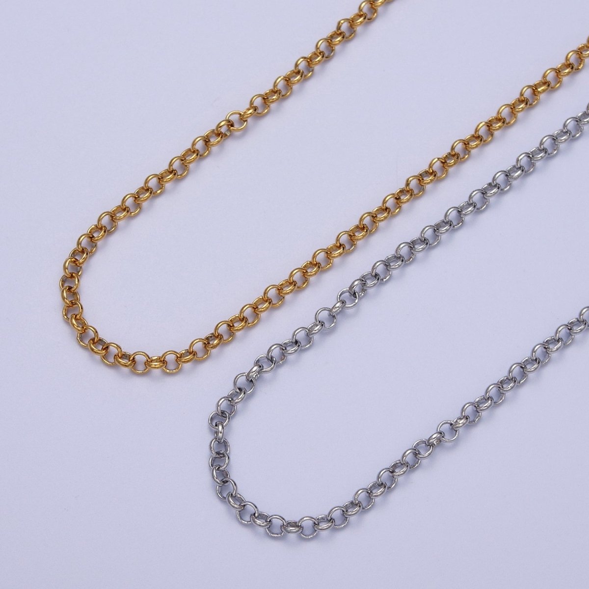24K Gold Filled Round 3.5mm Rolo Gold, Silver Unfinished Chain | ROLL-966, ROLL-967 Clearance Pricing - DLUXCA