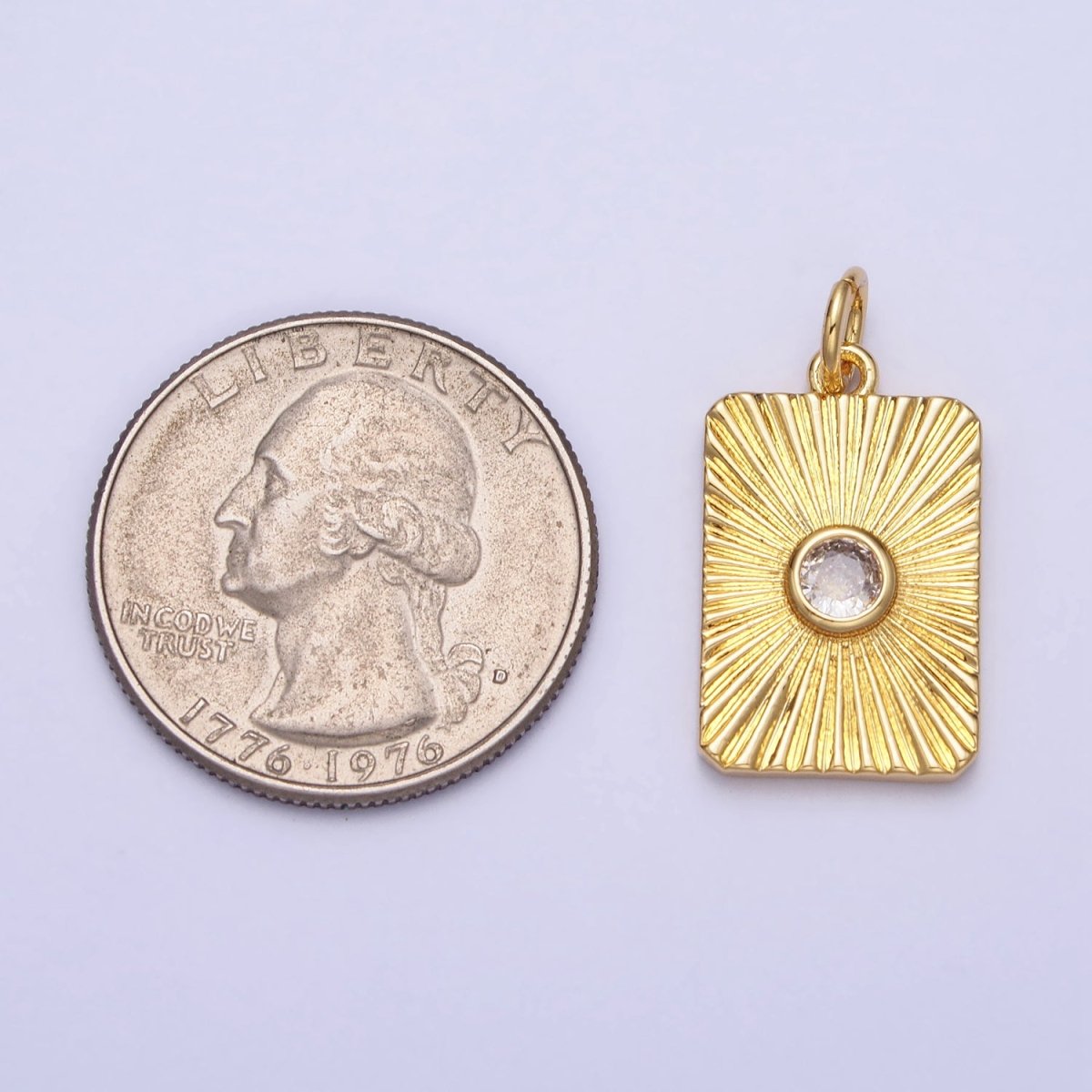 24K Gold Filled Round Clear CZ Sunburst Textured Tag Charm | AC364 - DLUXCA